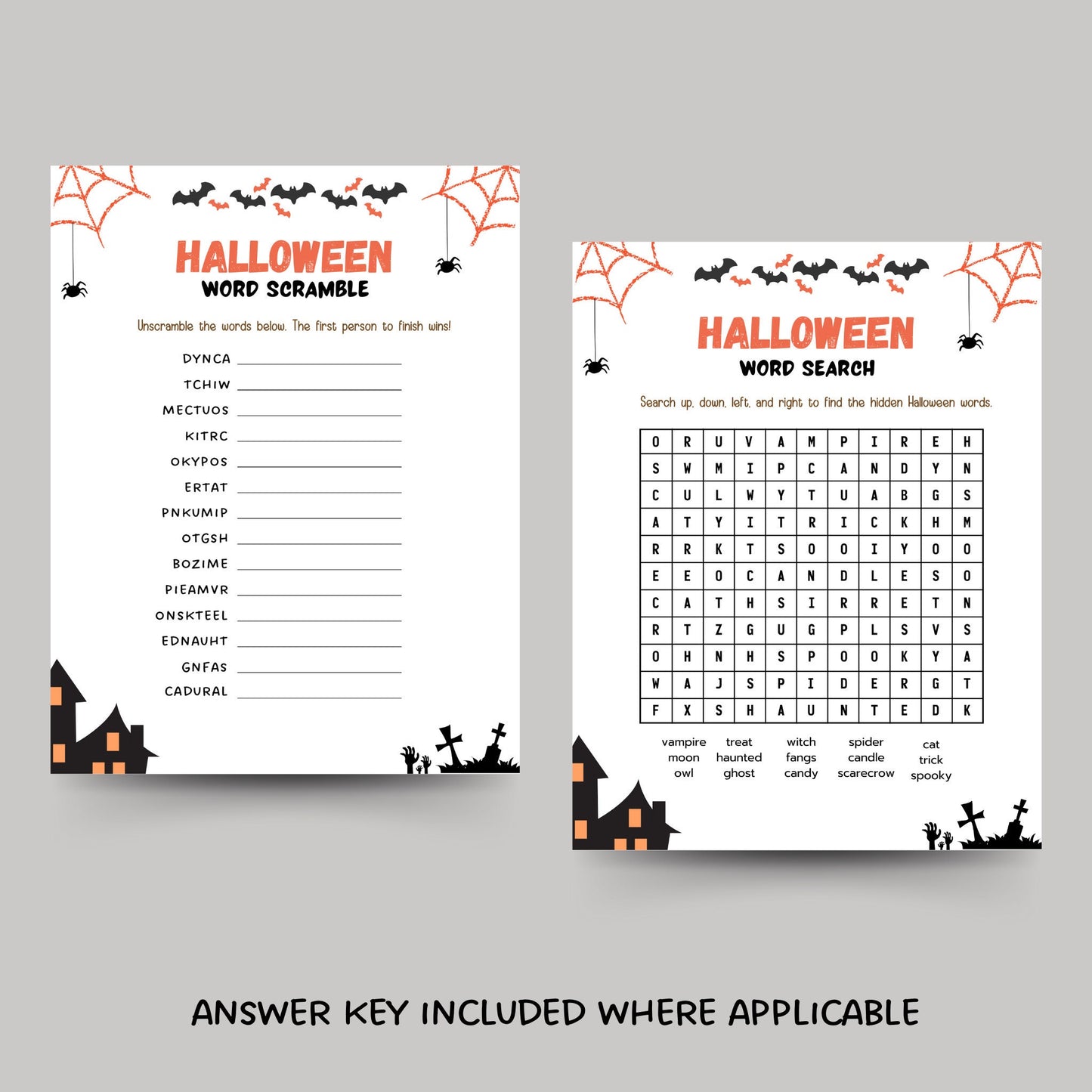 Halloween Games Bundle Kids Printable, Halloween Party Games, Scavenger Hunt, Candy Dice Game, Bingo, Word Search, Word Scramble
