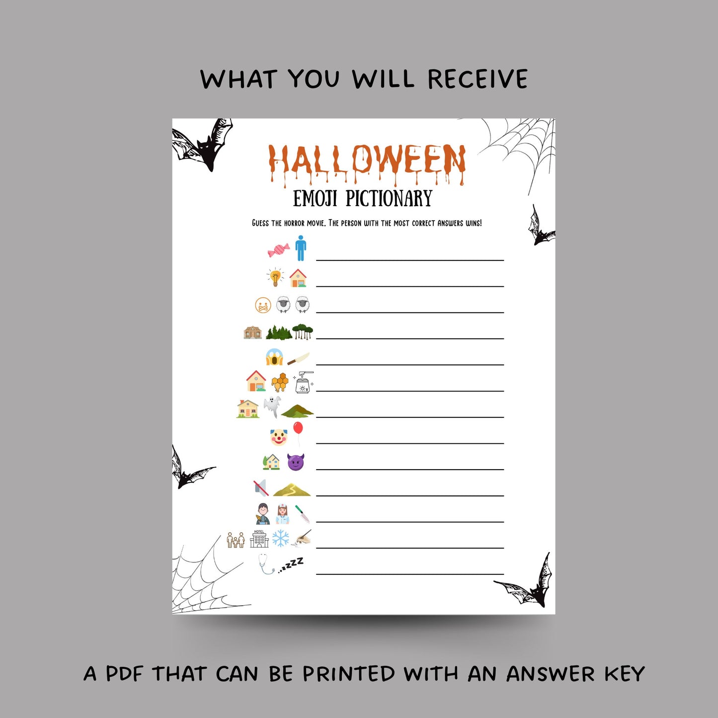 Halloween Emoji Game Printable, Emoji Pictionary Party Game For Adults, Halloween Party Decor, Fun Halloween Party Games Instant Download