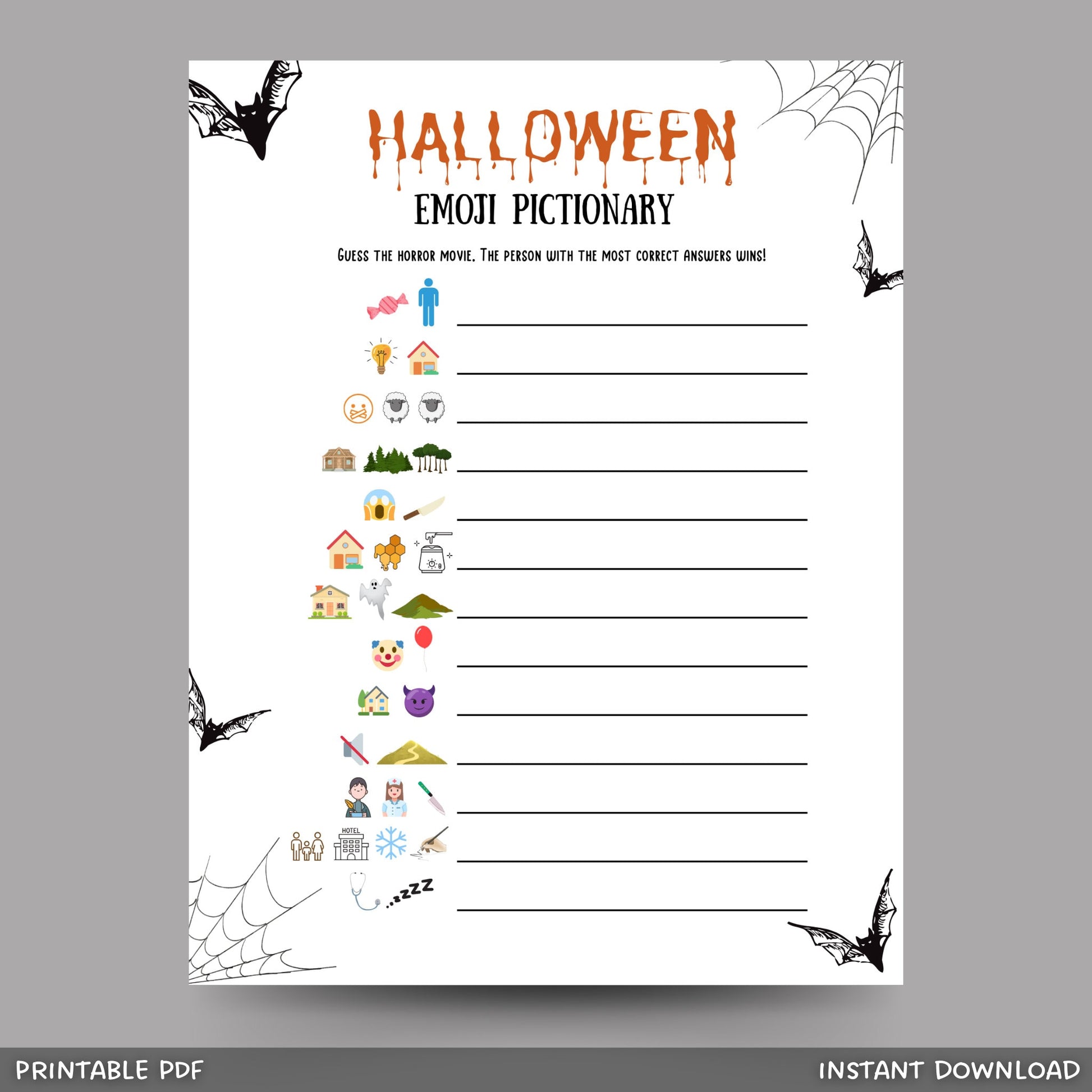 Halloween Emoji Game Printable, Emoji Pictionary Party Game For Adults, Halloween Party Decor, Fun Halloween Party Games Instant Download