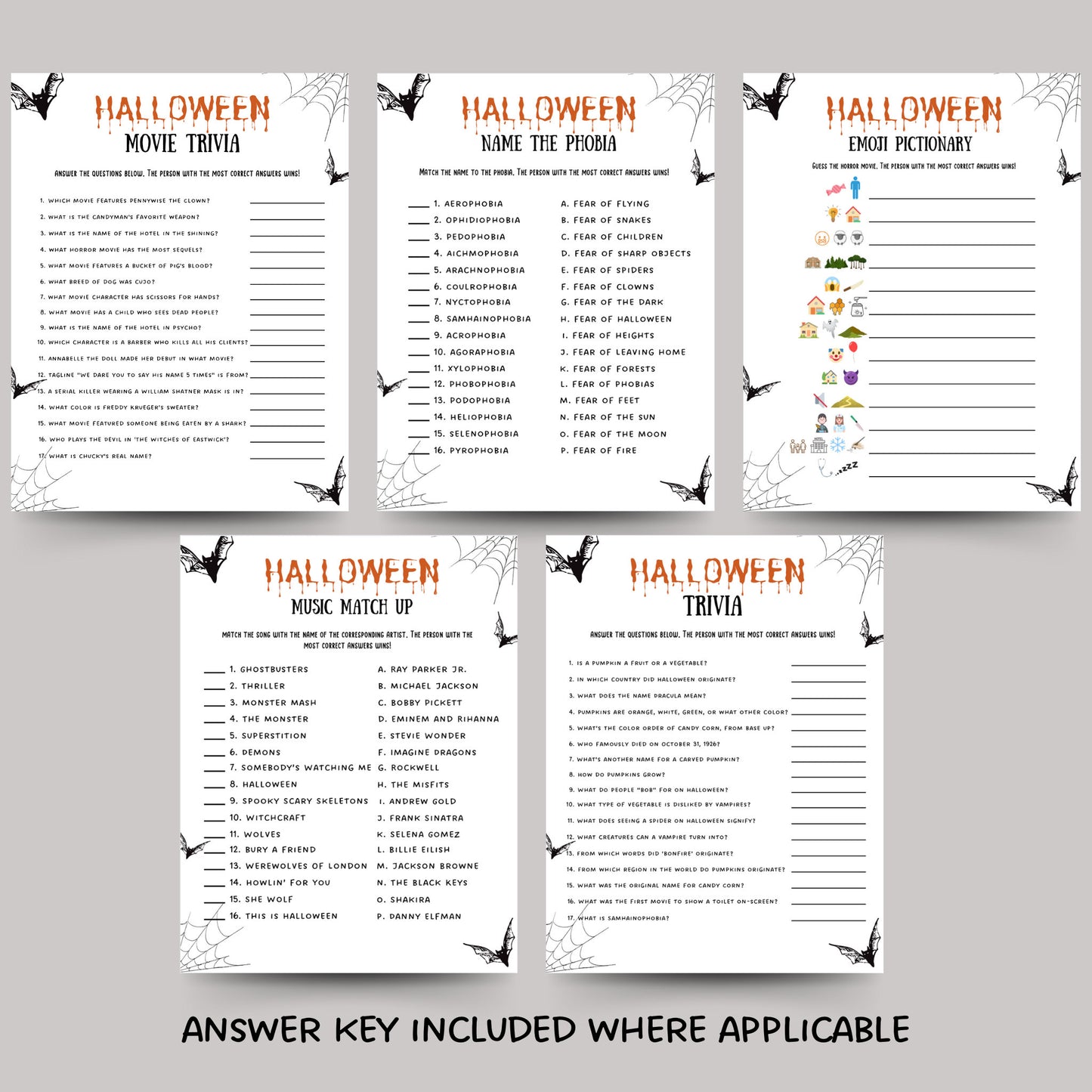 Halloween Party Games Printable, Party Games Bundle Teens/Adults, Halloween Theme Fun Party Games, Teen Party Games, Emoji Pictionary Quiz
