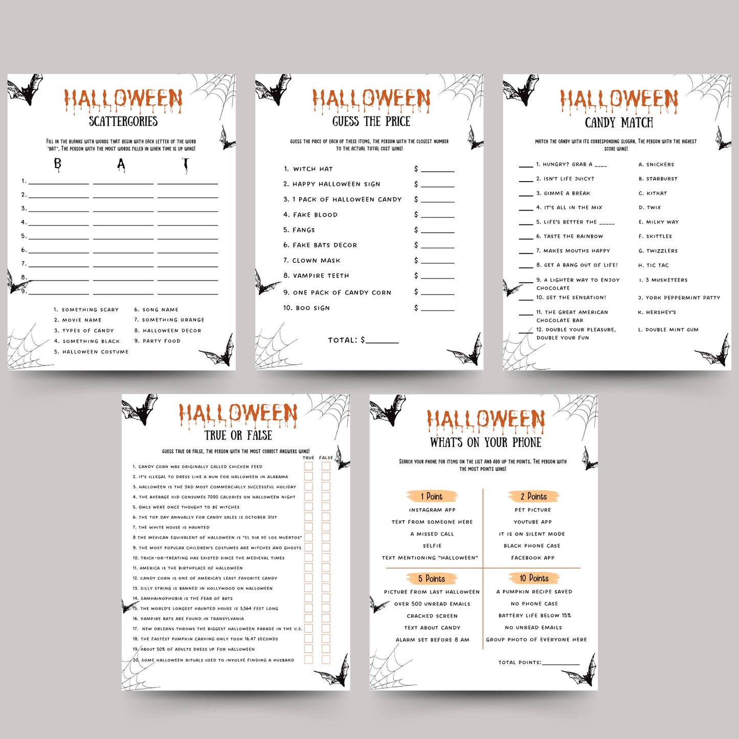 Halloween Party Games Printable, Party Games Bundle Teens/Adults, Halloween Theme Fun Party Games, Teen Party Games, Emoji Pictionary Quiz