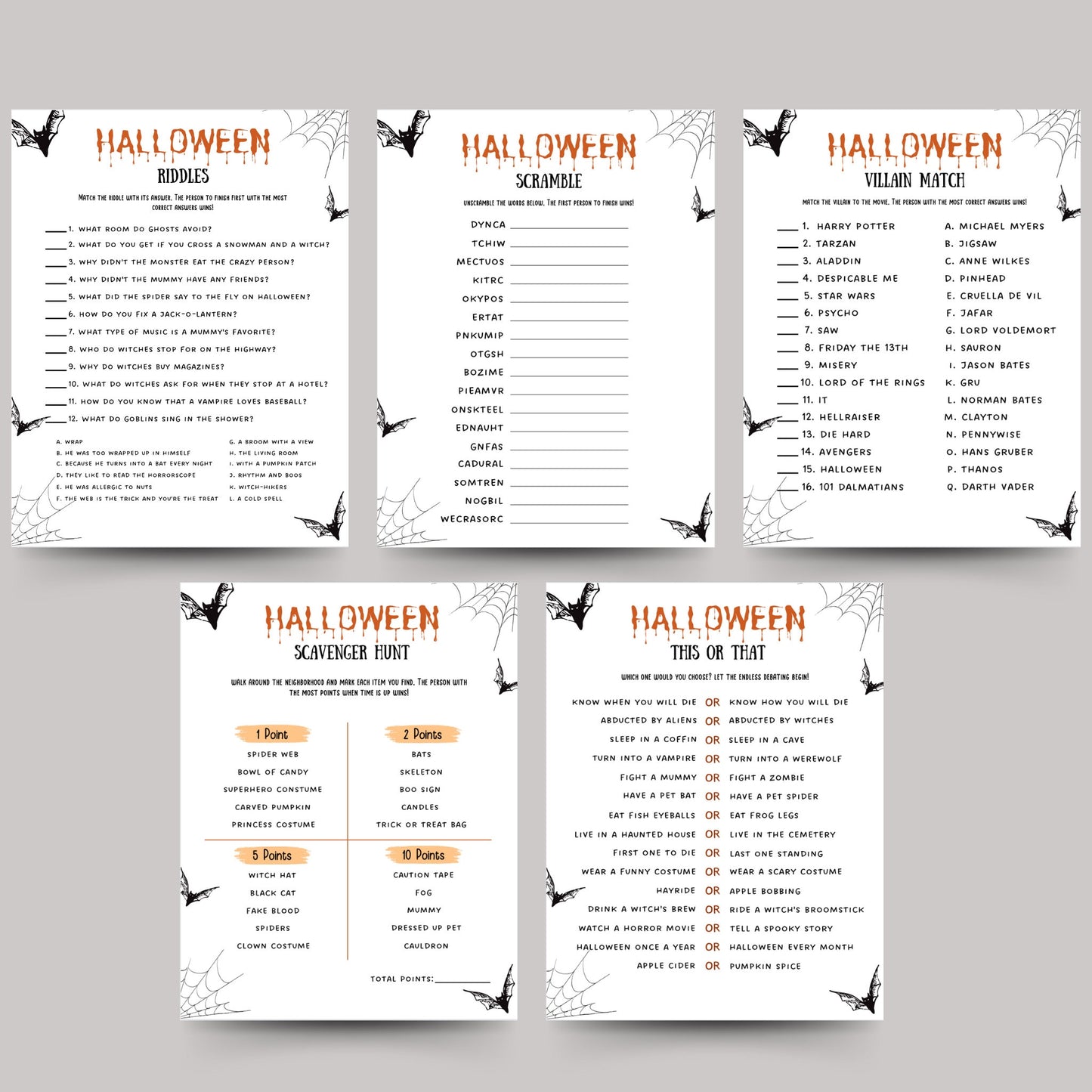 Halloween Party Games Printable, Party Games Bundle Teens/Adults, Halloween Theme Fun Party Games, Teen Party Games, Emoji Pictionary Quiz