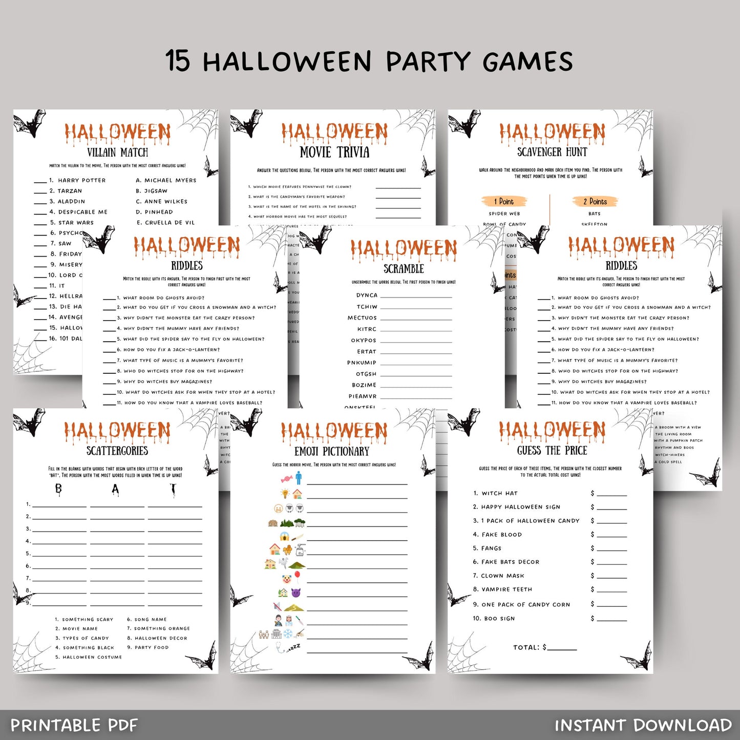 Halloween Party Games Printable, Party Games Bundle Teens/Adults, Halloween Theme Fun Party Games, Teen Party Games, Emoji Pictionary Quiz