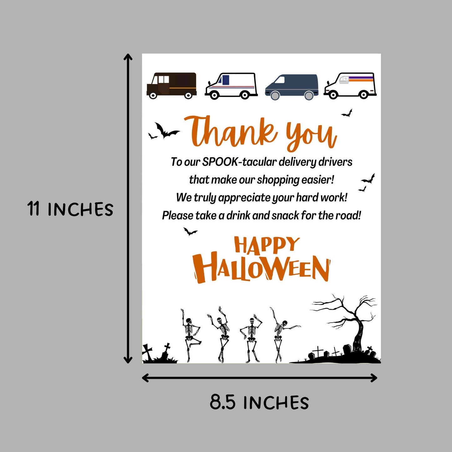 Halloween Delivery Driver Appreciation Sign, Thank You Sign, Snack & Drink Sign, Mail Carrier Treat Basket Printable Sign Halloween Delivery