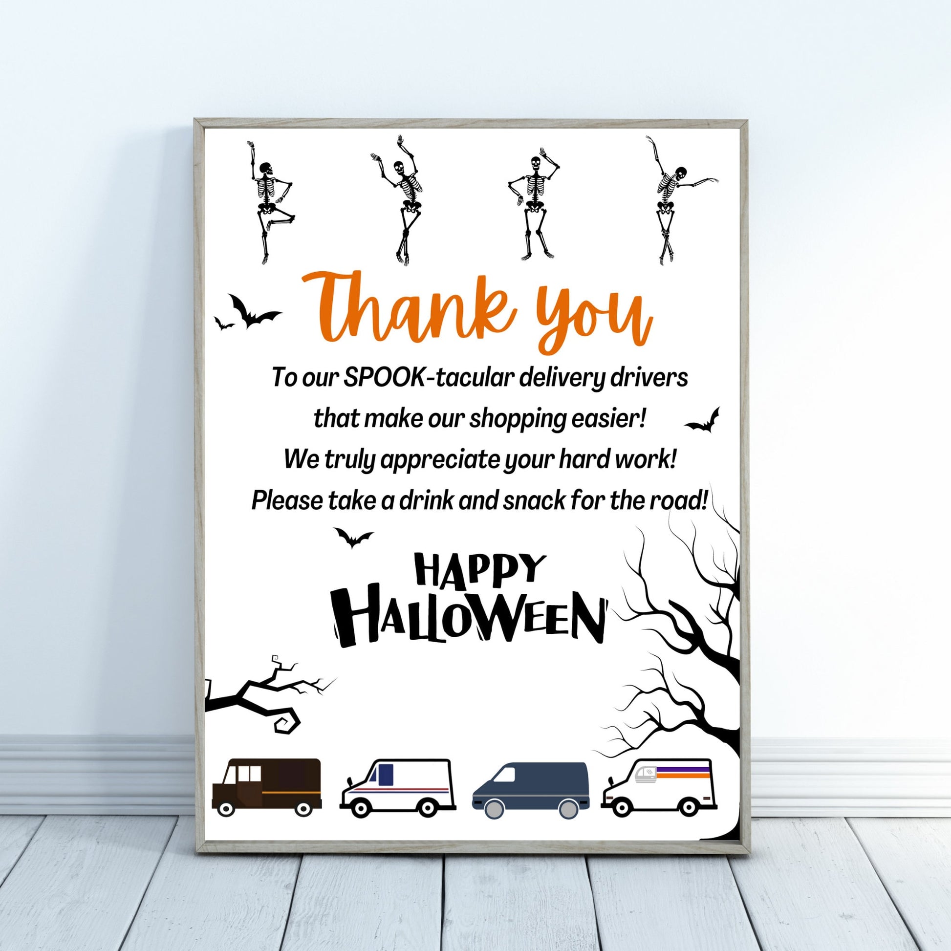 Thank You Snack & Drink Sign, Halloween Delivery Driver Appreciation Sign, Mail Carrier Treat Basket Printable Sign, Essential Worker Sign