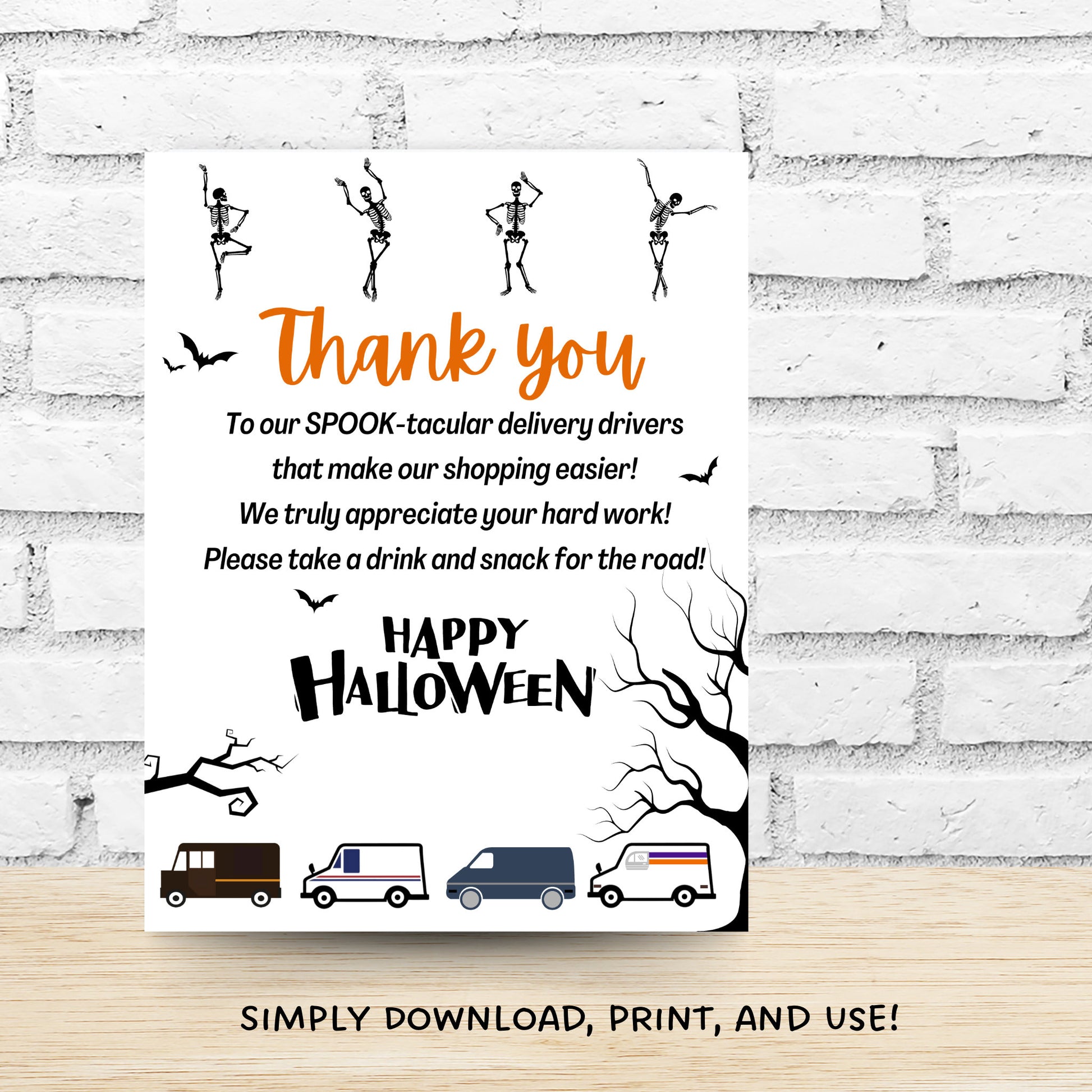 Thank You Snack & Drink Sign, Halloween Delivery Driver Appreciation Sign, Mail Carrier Treat Basket Printable Sign, Essential Worker Sign