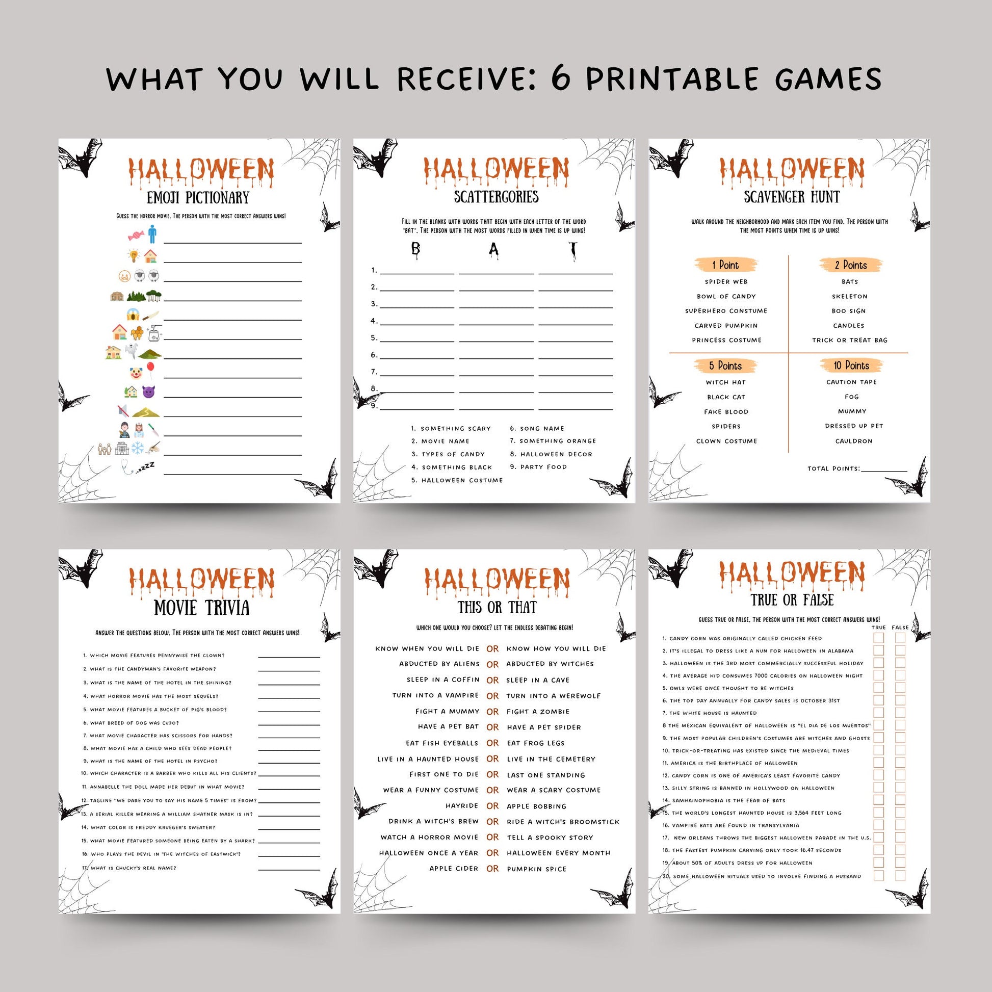 Halloween Party Games Printable, Party Games Bundle Teens/Adults, Emoji Pictionary Quiz, Halloween Themed Fun Party Games, Teen Party Games