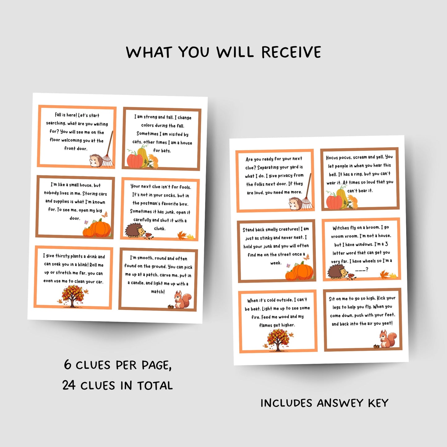 Fall Scavenger Hunt For Kids Printable, Indoor Outdoor Autumn Treasure Hunt Clues Printable, Fun Party Games, Fall Halloween Activity Ideas