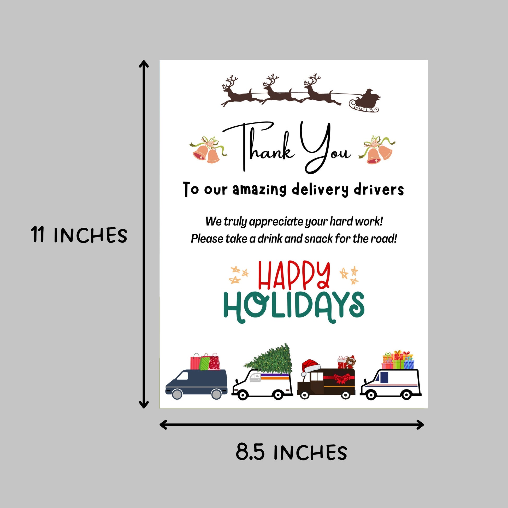 Delivery Driver Appreciation Sign, Delivery Driver Thank You Snack & Drink Sign, Mail Carrier Treat Basket Printable Sign, Happy Holidays