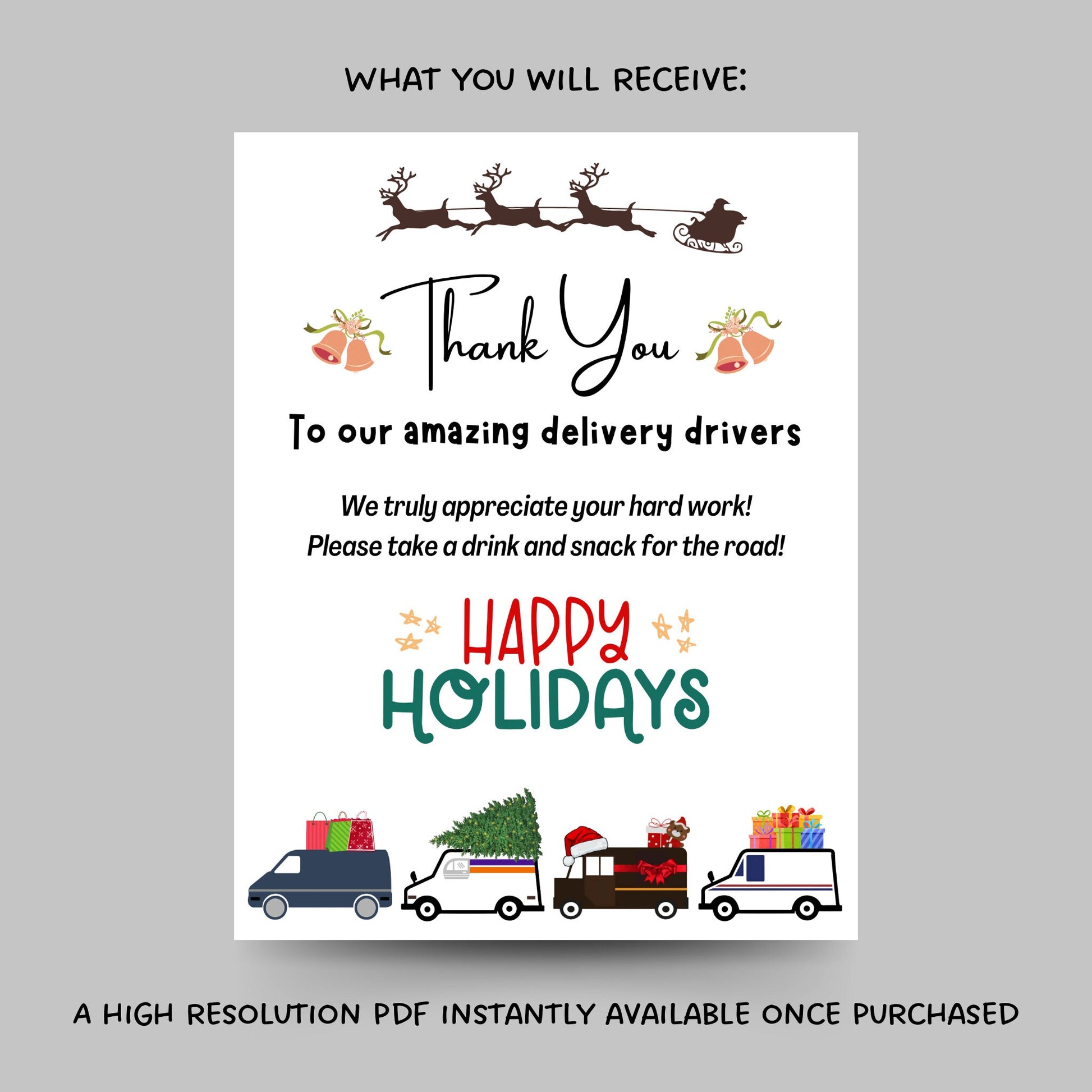 Delivery Driver Appreciation Sign, Delivery Driver Thank You Snack & Drink Sign, Mail Carrier Treat Basket Printable Sign, Happy Holidays