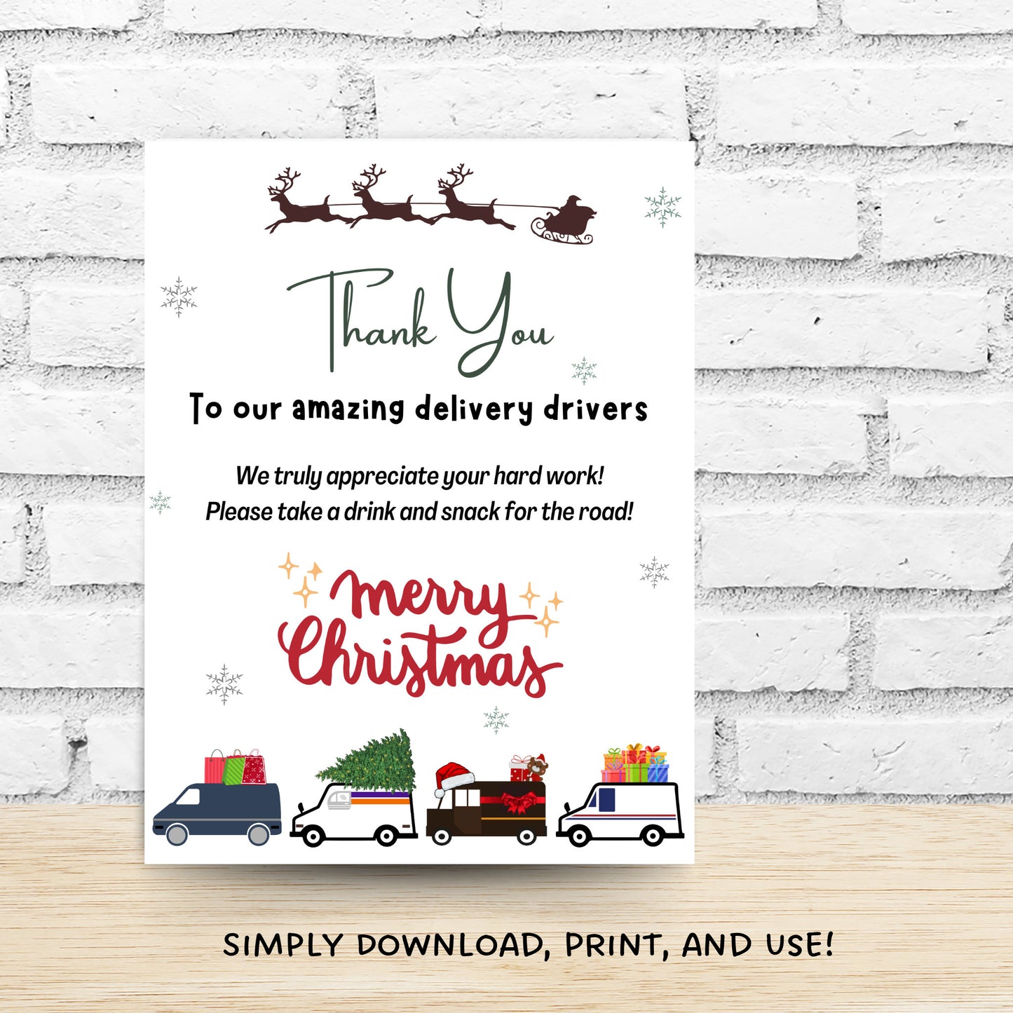 Treat Basket Printable Sign, Christmas Delivery Driver Appreciation Sign, Delivery Driver Thank You Snack & Drink Sign, Mail Carrier Sign