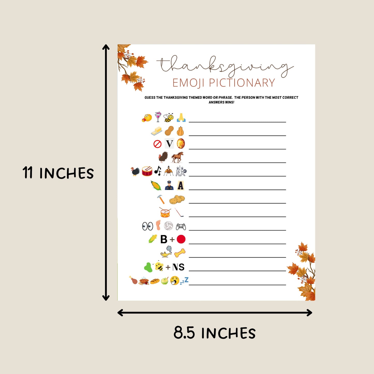 Thanksgiving Emoji Pictionary Game Printable, Fun Thanksgiving Trivia Game | Friendsgiving Party Games, Dinner Games, Family Holiday Games