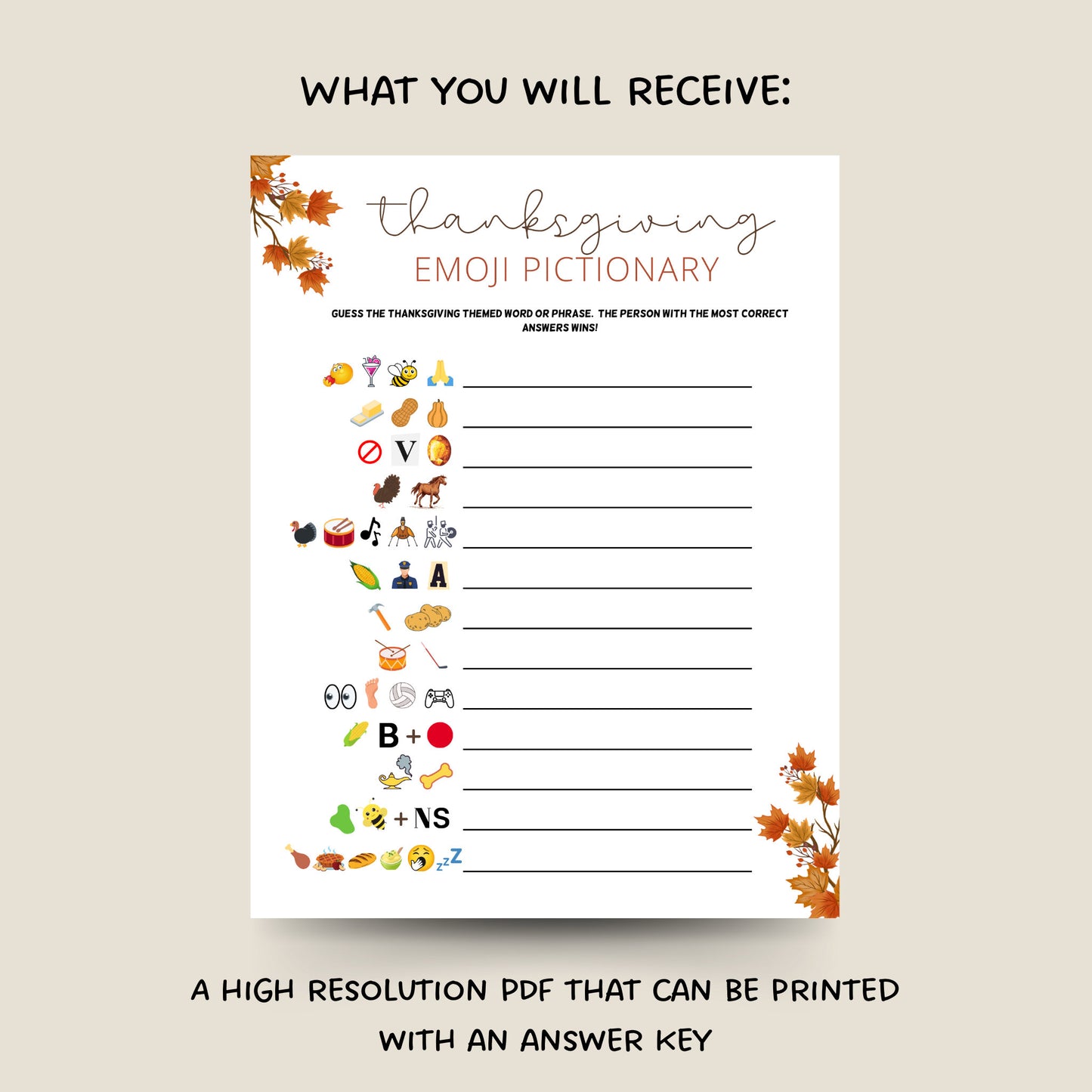 Thanksgiving Emoji Pictionary Game Printable, Fun Thanksgiving Trivia Game | Friendsgiving Party Games, Dinner Games, Family Holiday Games