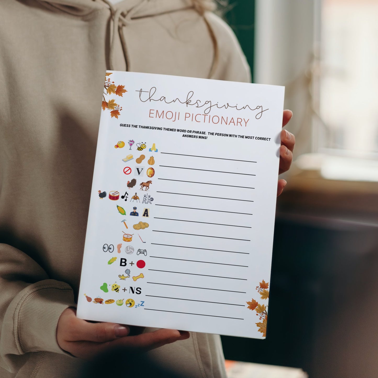 Thanksgiving Emoji Pictionary Game Printable, Fun Thanksgiving Trivia Game | Friendsgiving Party Games, Dinner Games, Family Holiday Games