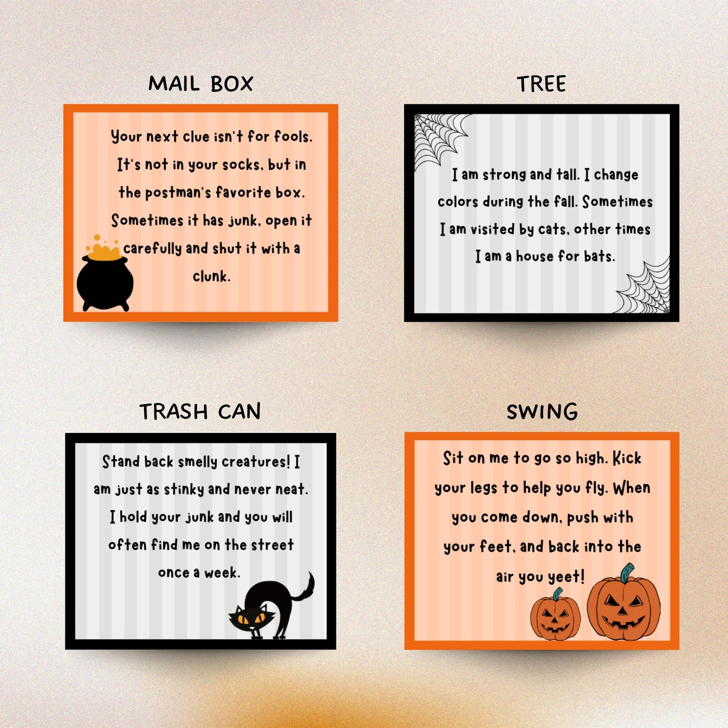 Outdoor Halloween Scavenger Hunt For Kids, Halloween Treasure Hunt Clues Printable, Kids Fun Halloween Activity, Halloween Party Games