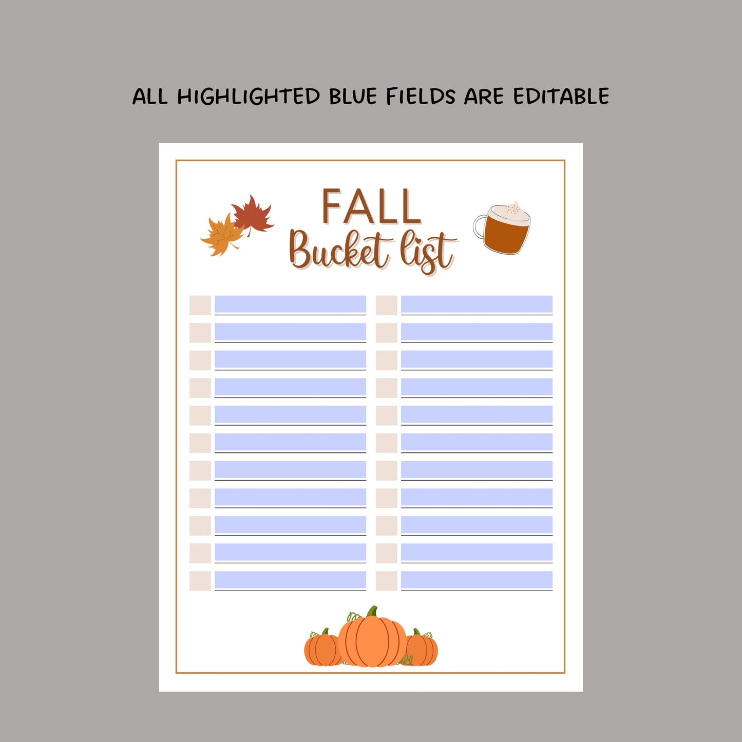 Fall Bucket List Printable, Editable Autumn Bucket List, Fun Autumn Activities Checklist, Fall To Do List, Family Fall Bucket List PDF