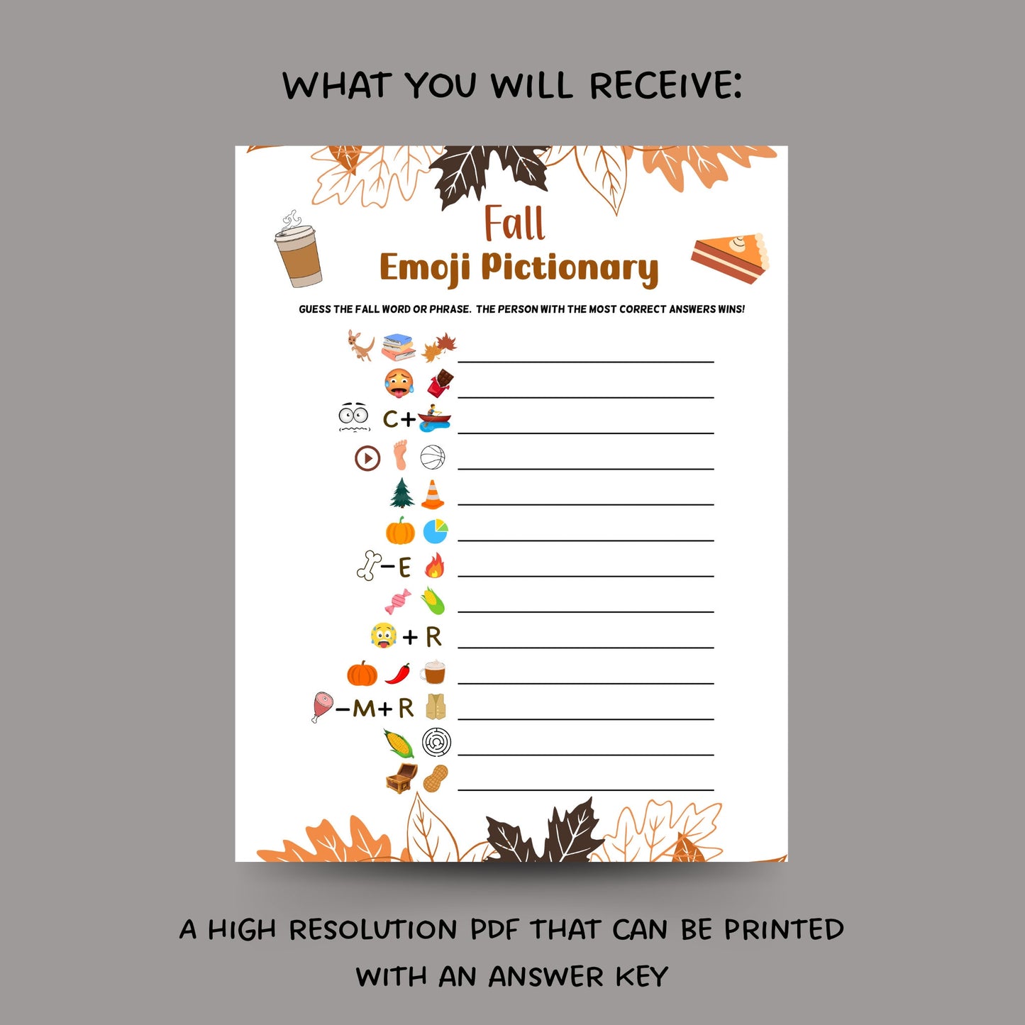 Fall Emoji Pictionary Game Printable, Fun Autumn Games, Emoji Game, Fall Time Activities for Adults & Kids, Family Activity Thanksgiving