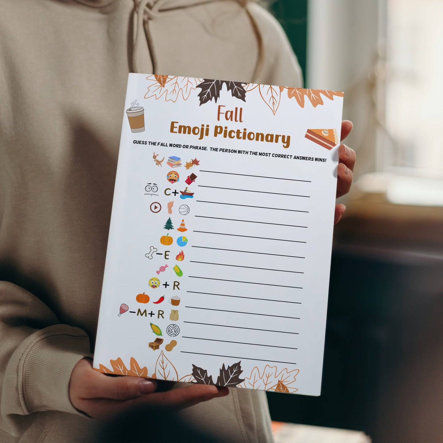 Fall Emoji Pictionary Game Printable, Fun Autumn Games, Emoji Game, Fall Time Activities for Adults & Kids, Family Activity Thanksgiving