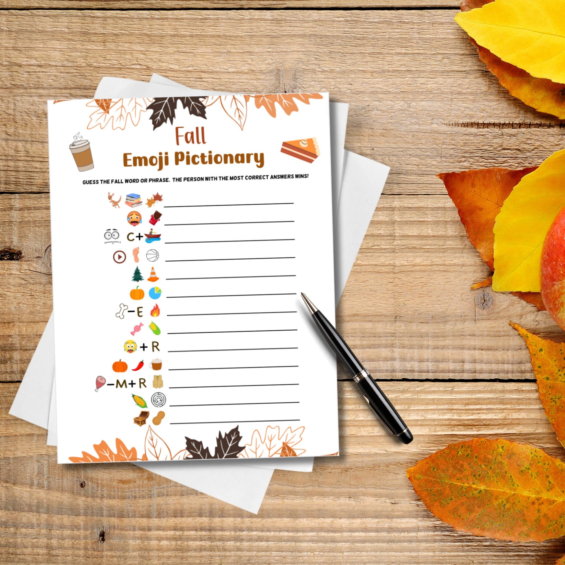 Fall Emoji Pictionary Game Printable, Fun Autumn Games, Emoji Game, Fall Time Activities for Adults & Kids, Family Activity Thanksgiving