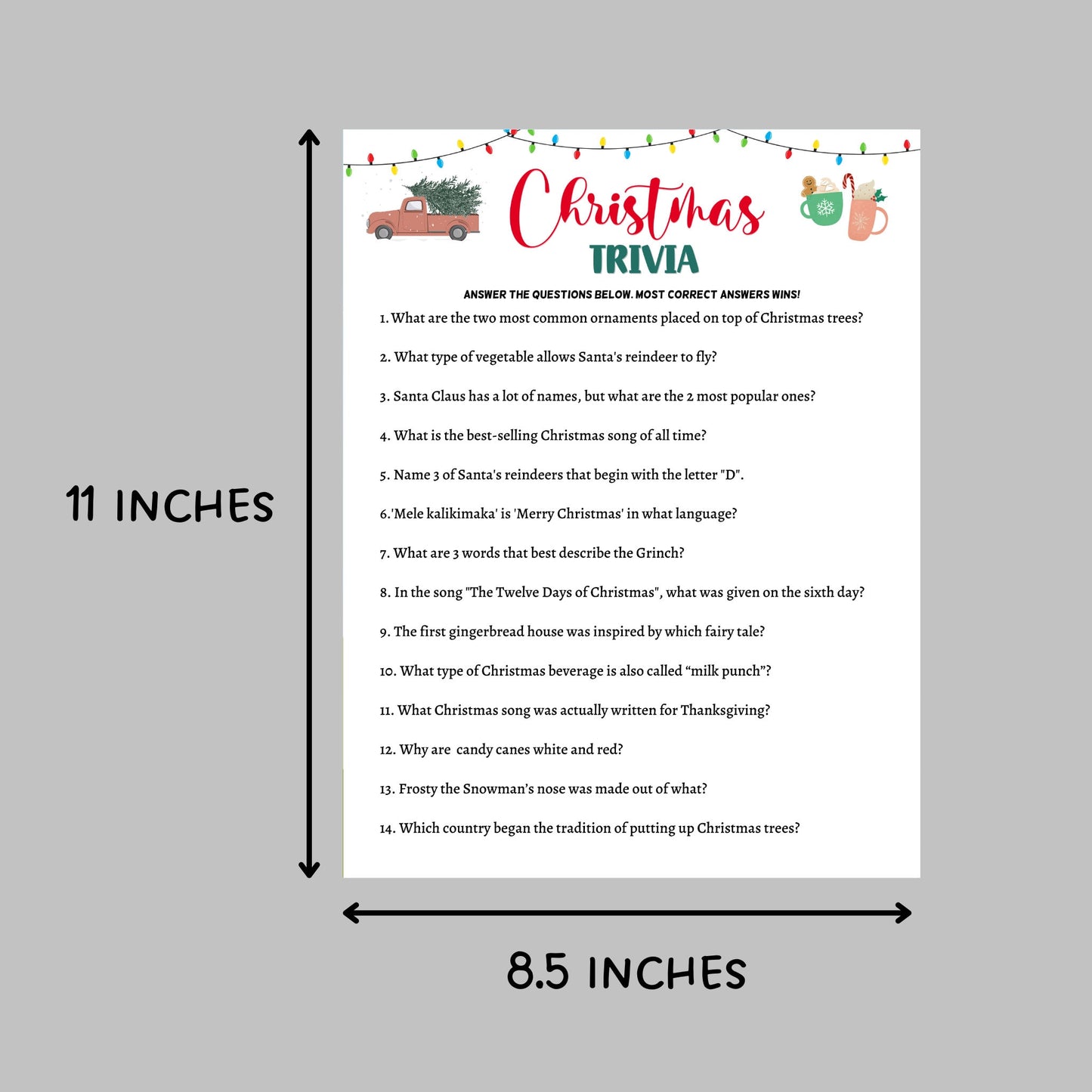 Christmas Trivia Game Printable, Fun Holiday Party Game, Office Party Game, Xmas Family Activity Game, Christmas Party Game, Adults & Kids