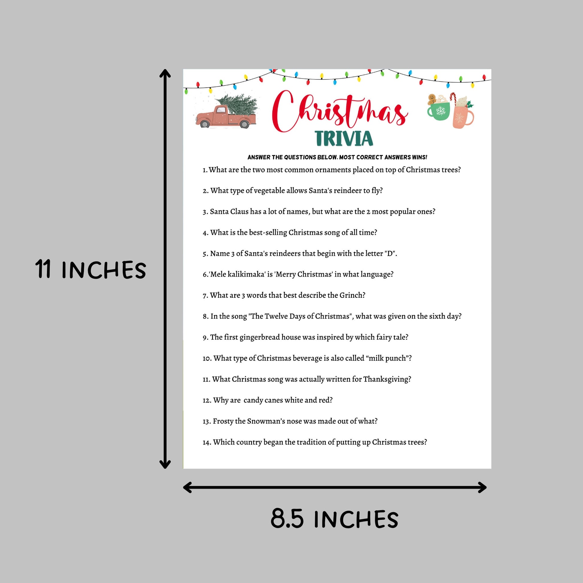 Christmas Trivia Game Printable, Fun Holiday Party Game, Office Party Game, Xmas Family Activity Game, Christmas Party Game, Adults & Kids