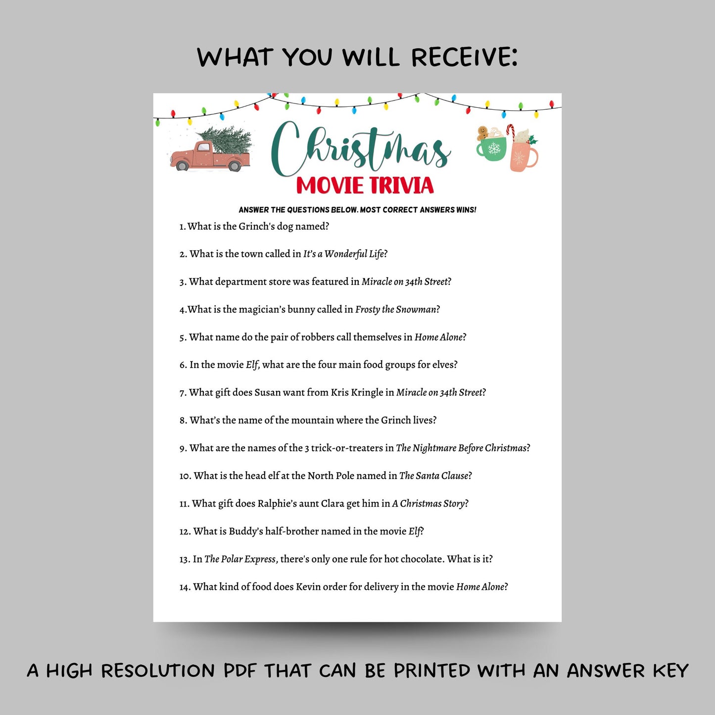 Christmas Movie Trivia Game Printable, Fun Holiday Party Game, Movie Quiz, Office Party Game, Xmas Family Activity, Christmas Party Game