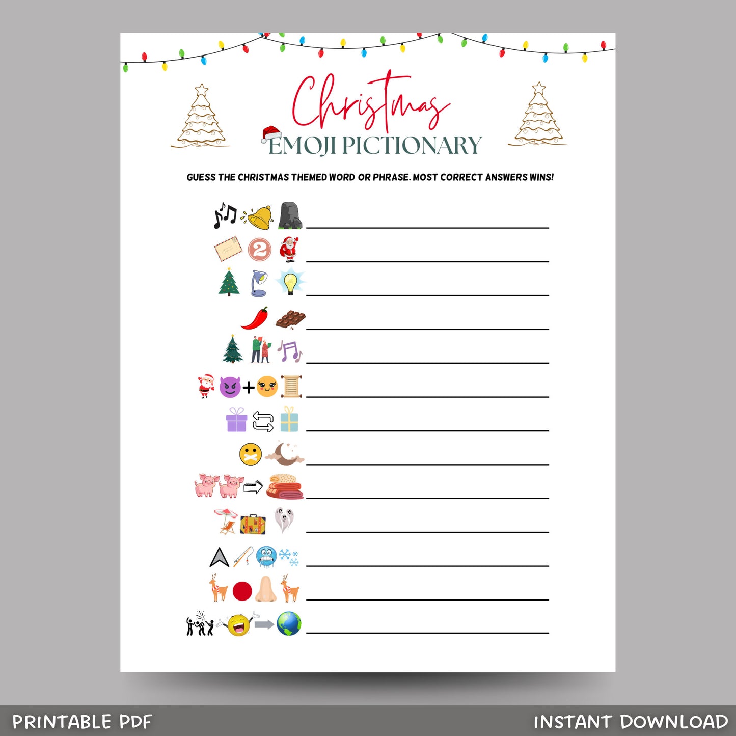 Christmas Emoji Pictionary Printable, Christmas Phrases Emoji Game, Xmas Emoji Game, Fun Holiday Family Game, Classroom Office Party Game