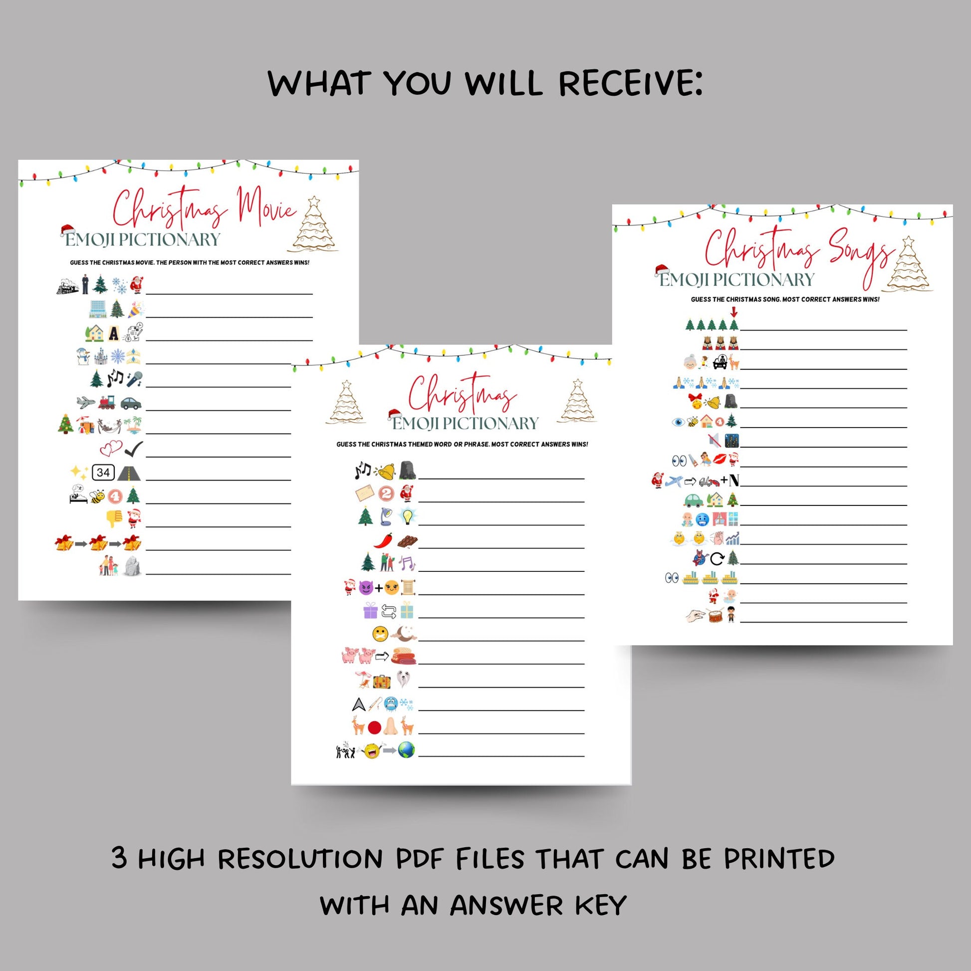 Christmas Emoji Pictionary Bundle, Printable Fun Party Game, Emoji Quiz, Office Game, Family Game, Classroom Game, Song Movie Phrase Emoji