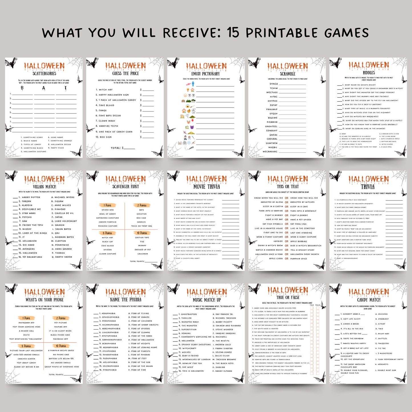 Halloween Party Games Printable, Party Games Bundle Teens/Adults, Halloween Theme Fun Party Games, Teen Party Games, Emoji Pictionary Quiz