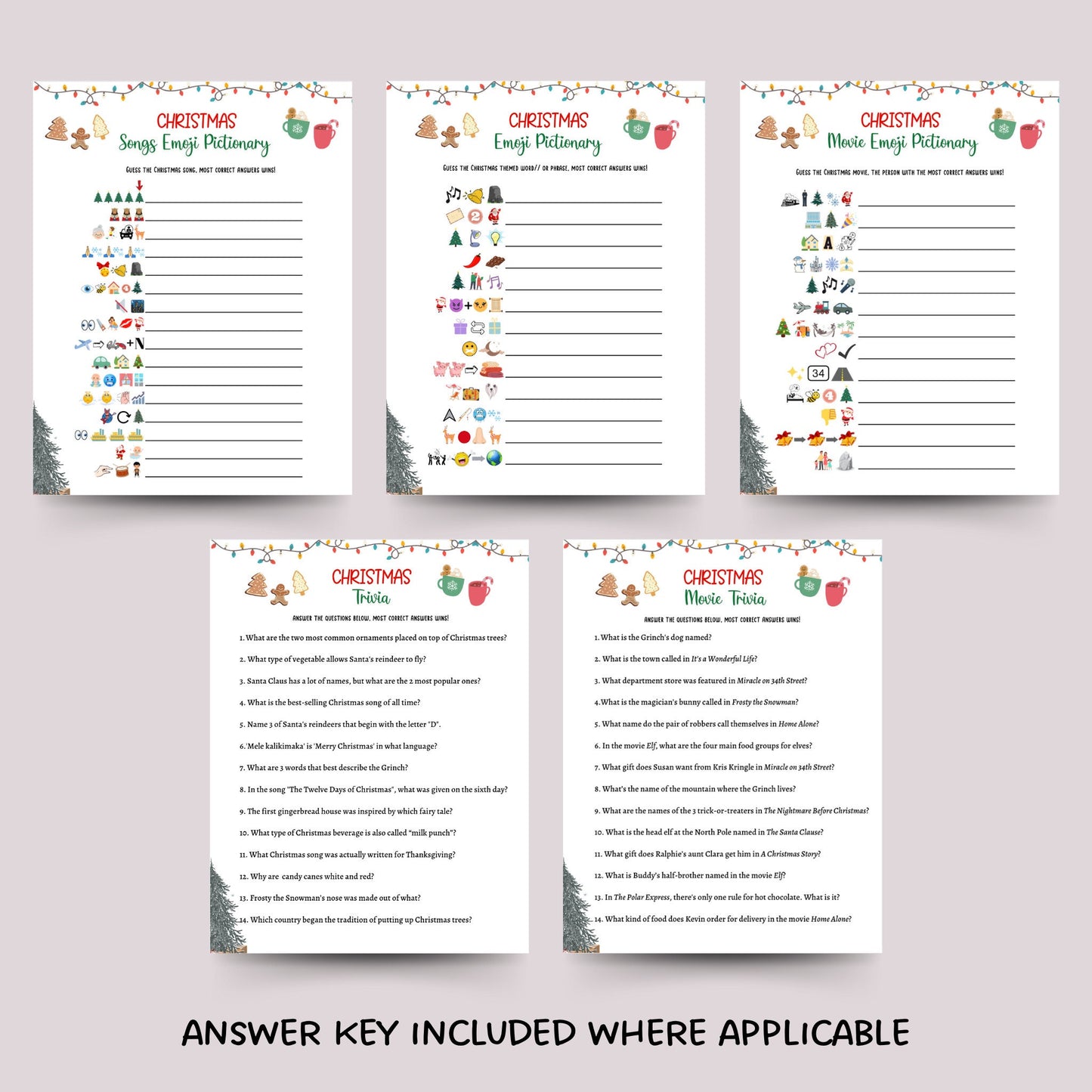 Christmas Game Bundle Printable, Family Christmas Games, Office Party Christmas Games, Fun Holiday Games, Xmas Party Games, Kids & Adults