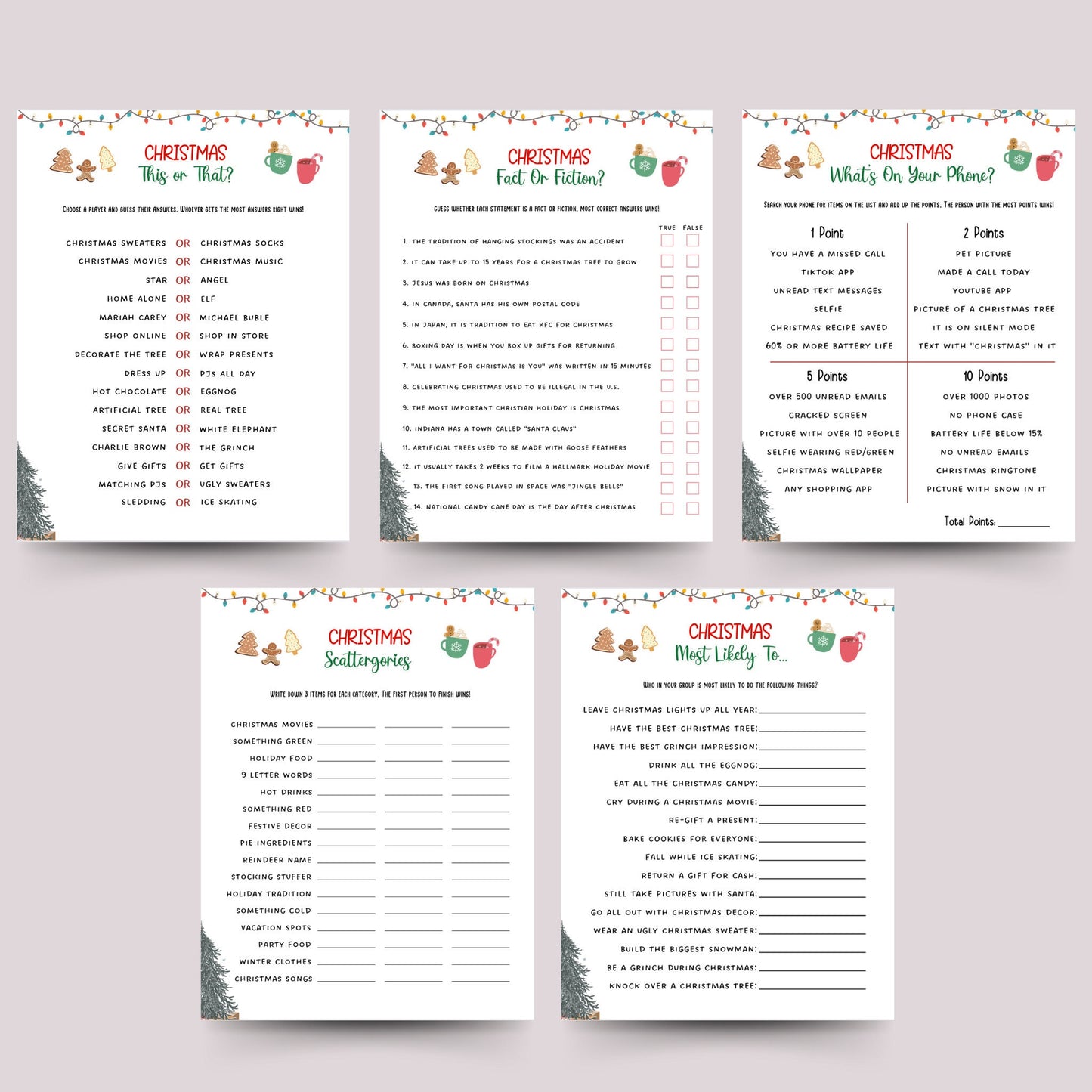 Christmas Game Bundle Printable, Family Christmas Games, Office Party Christmas Games, Fun Holiday Games, Xmas Party Games, Kids & Adults