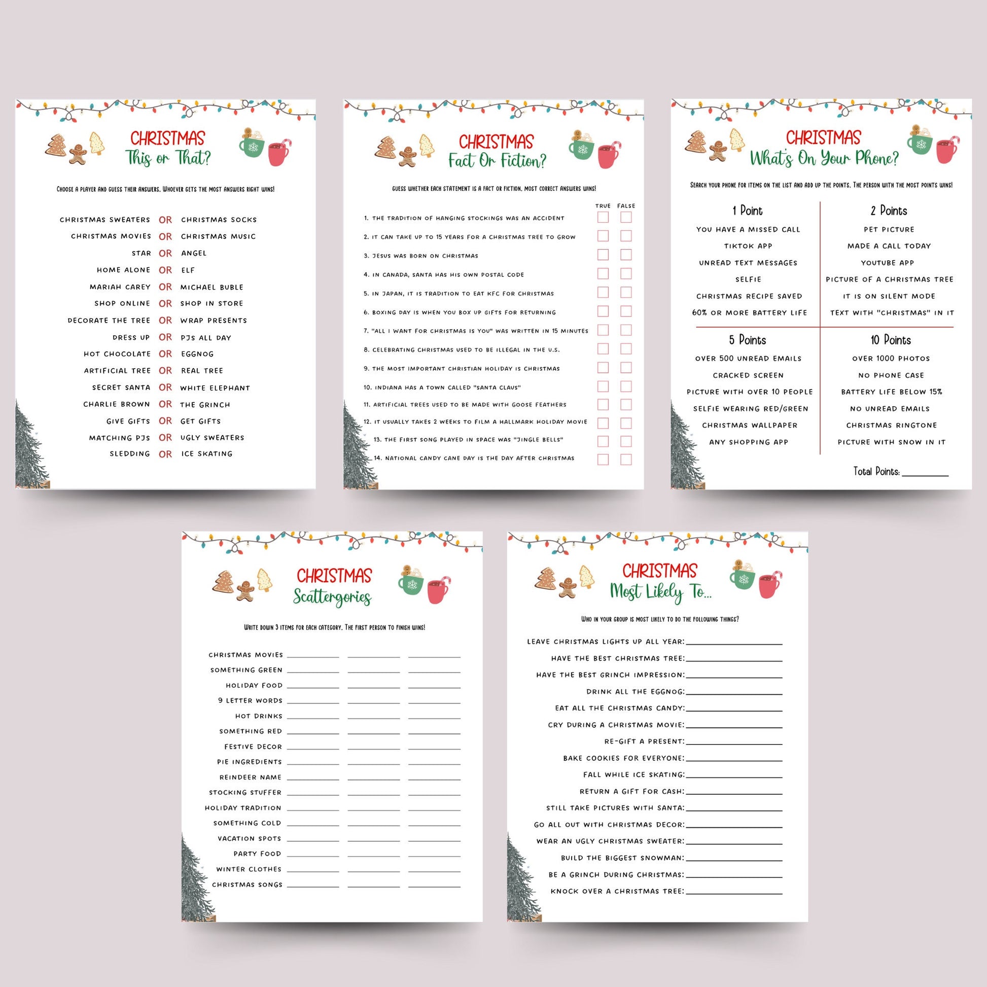 Christmas Game Bundle Printable, Family Christmas Games, Office Party Christmas Games, Fun Holiday Games, Xmas Party Games, Kids & Adults