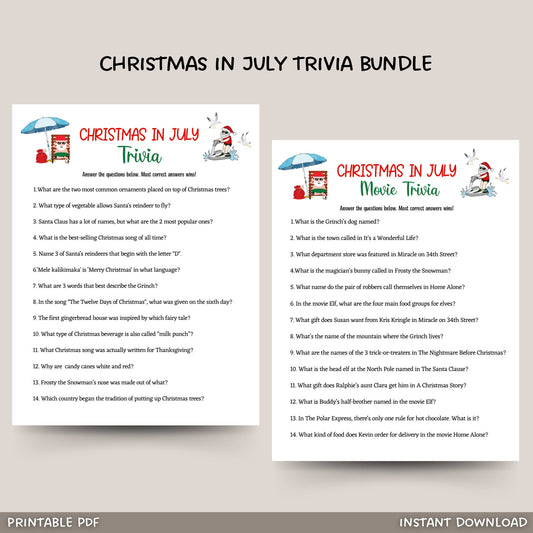 Christmas in July Trivia Game Printable, Summer Christmas Party, Tropical Party Game Kids & Adults, Fun Family Activity, Office Party Ideas