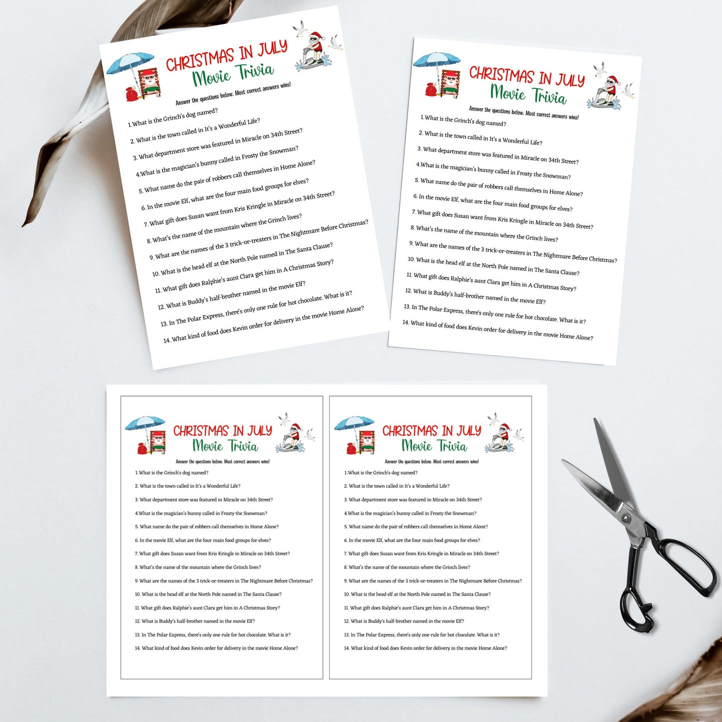 Christmas in July Trivia Game Printable, Summer Christmas Party, Tropical Party Game Kids & Adults, Fun Family Activity, Office Party Ideas