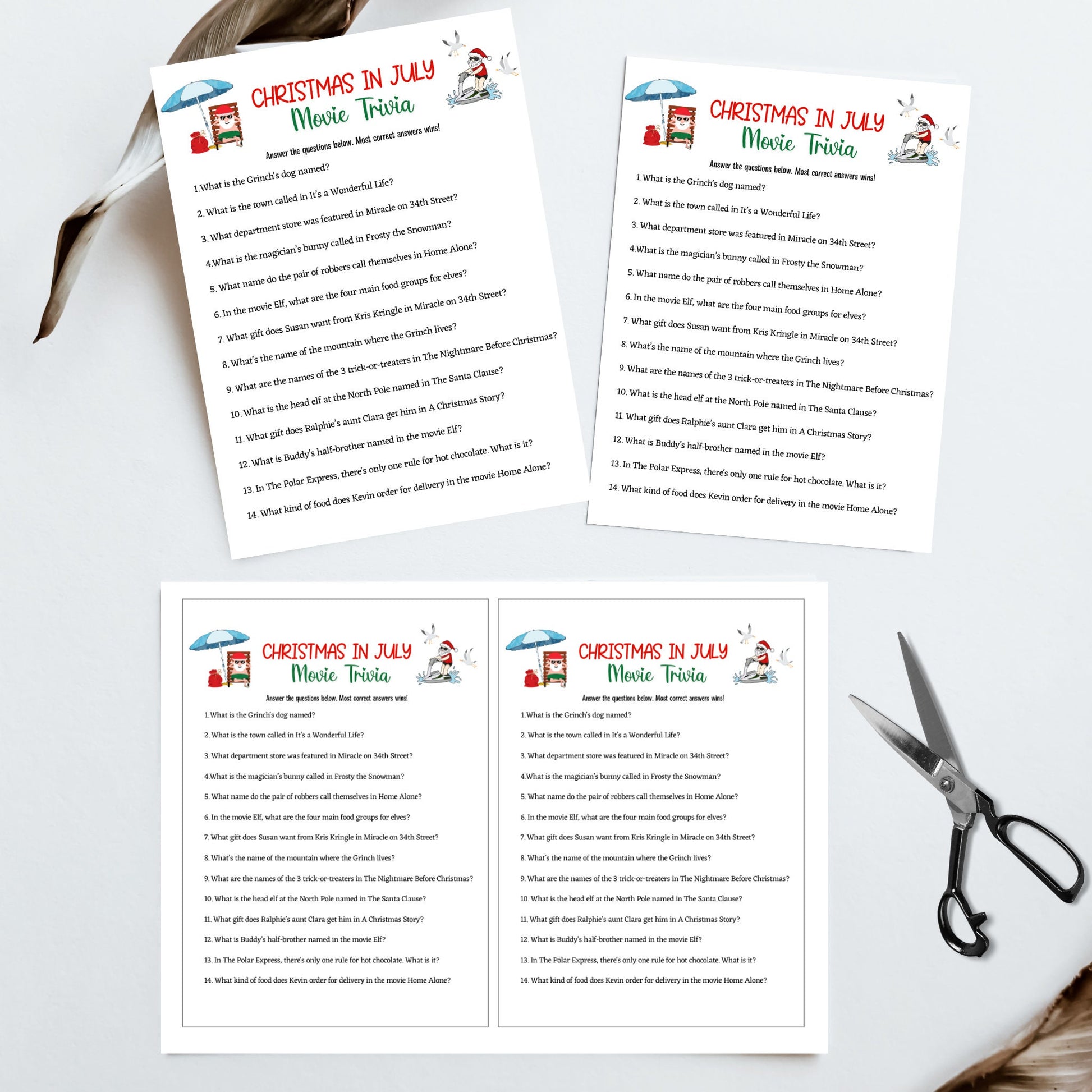 Christmas in July Trivia Game Printable, Summer Christmas Party, Tropical Party Game Kids & Adults, Fun Family Activity, Office Party Ideas