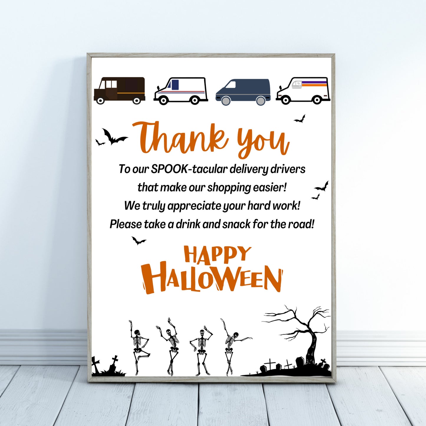 Halloween Delivery Driver Appreciation Sign, Thank You Sign, Snack & Drink Sign, Mail Carrier Treat Basket Printable Sign Halloween Delivery