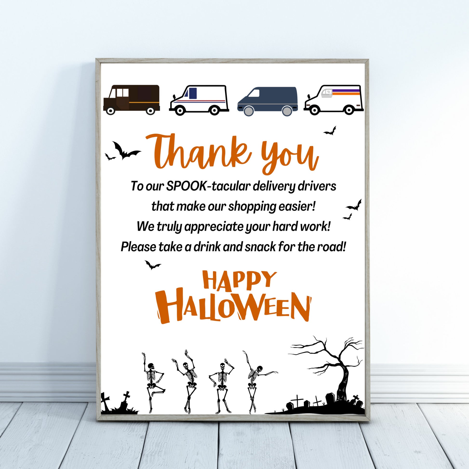 Halloween Delivery Driver Appreciation Sign, Thank You Sign, Snack & Drink Sign, Mail Carrier Treat Basket Printable Sign Halloween Delivery