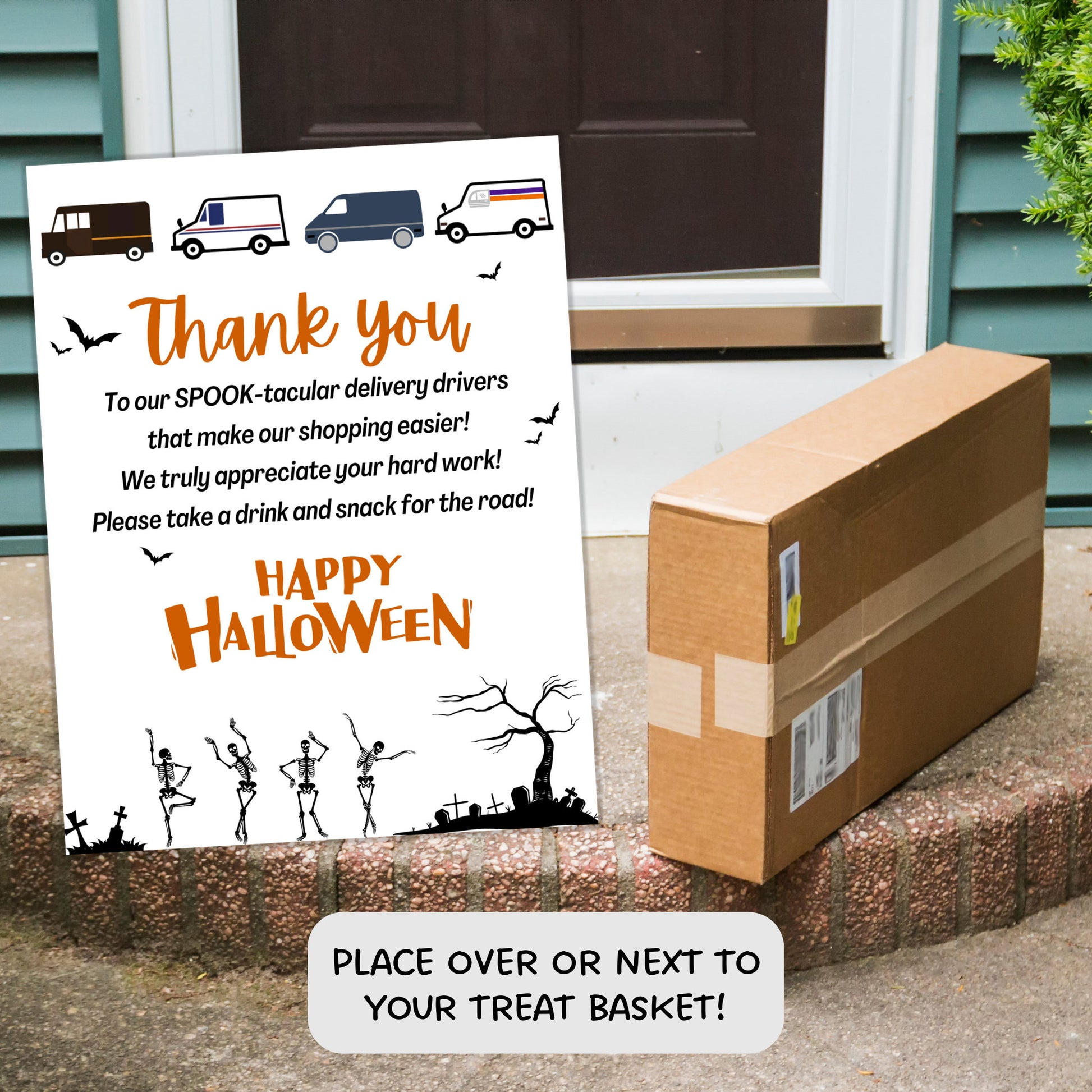 Halloween Delivery Driver Appreciation Sign, Thank You Sign, Snack & Drink Sign, Mail Carrier Treat Basket Printable Sign Halloween Delivery