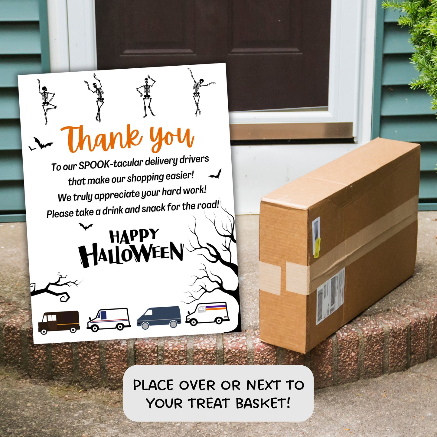 Thank You Snack & Drink Sign, Halloween Delivery Driver Appreciation Sign, Mail Carrier Treat Basket Printable Sign, Essential Worker Sign