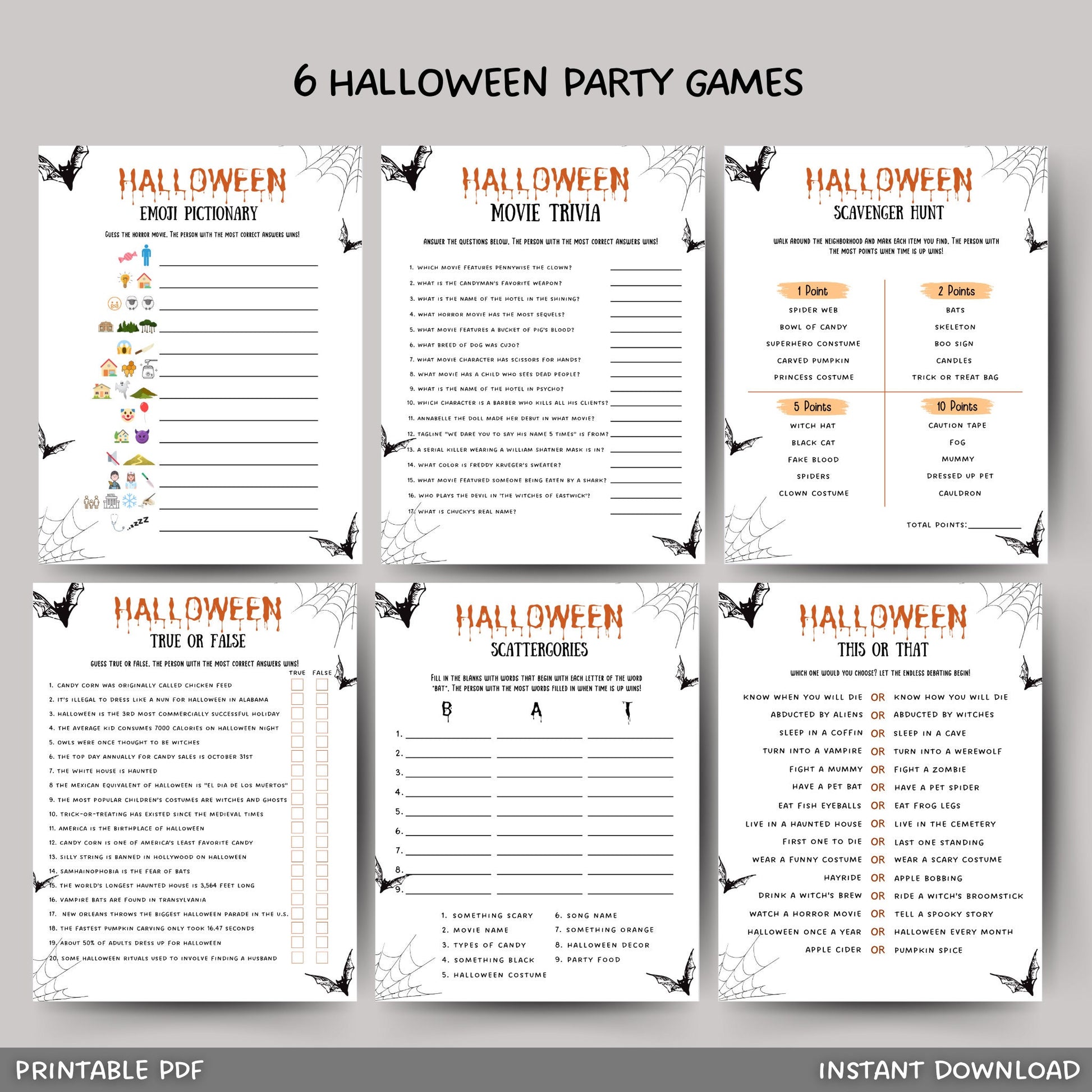 Halloween Party Games Printable, Party Games Bundle Teens/Adults, Emoji Pictionary Quiz, Halloween Themed Fun Party Games, Teen Party Games