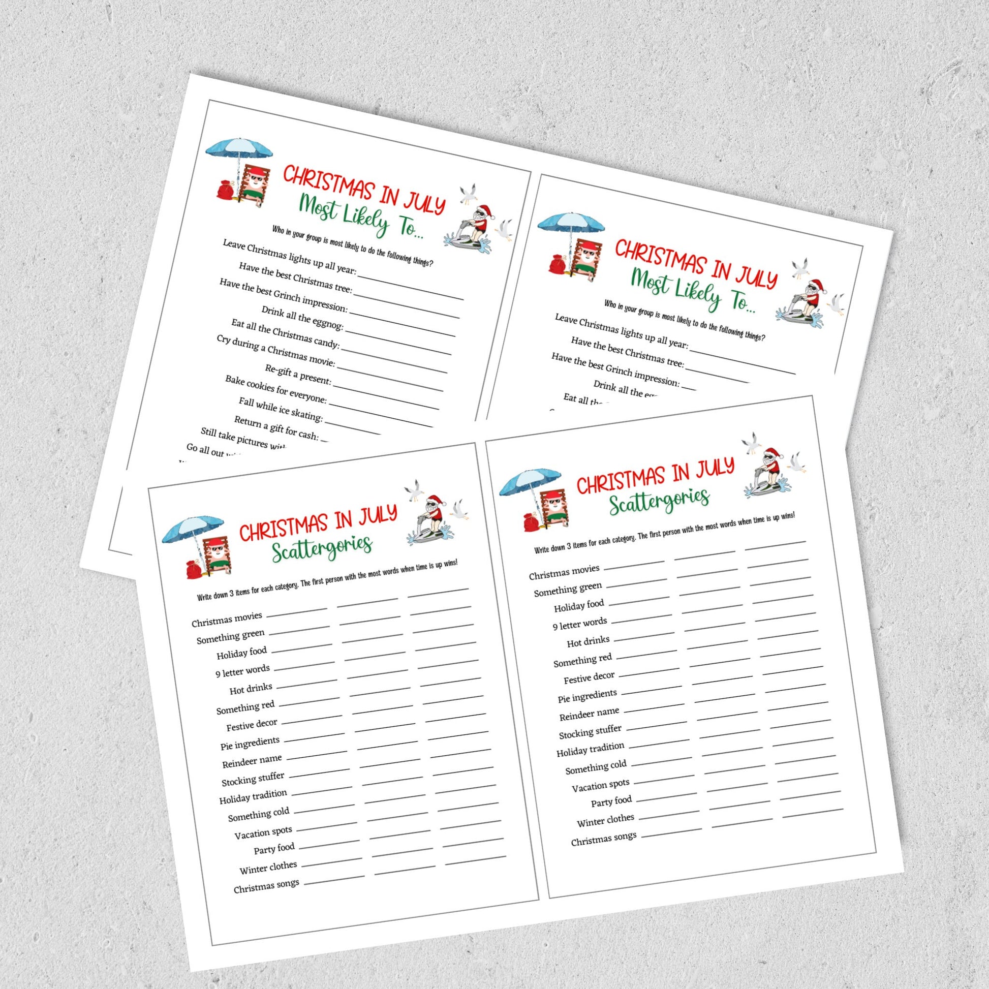 Christmas in July Games Bundle Printable, Family Activity, Office Party Xmas Games, Fun Holiday Games, Xmas Party Games For Kids & Adults