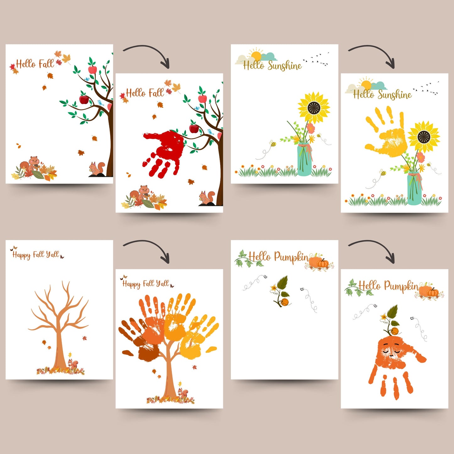 Fall Handprint & Footprint Printable Crafts, DIY Autumn Art For Baby Toddler Kids Thanksgiving Halloween Memory Keepsake, Preschool Activity
