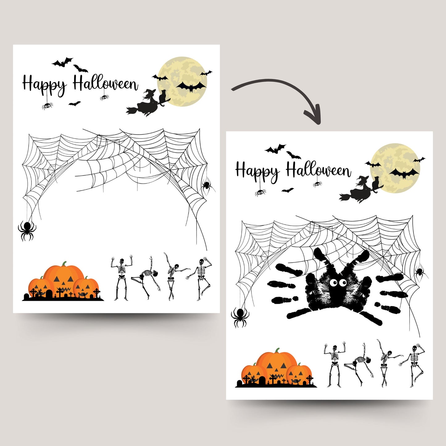 Halloween Handprint & Footprint Crafts Printable, DIY Art For Baby Toddler Kids, Memory Keepsake Ideas, Preschool Activity, First Halloween
