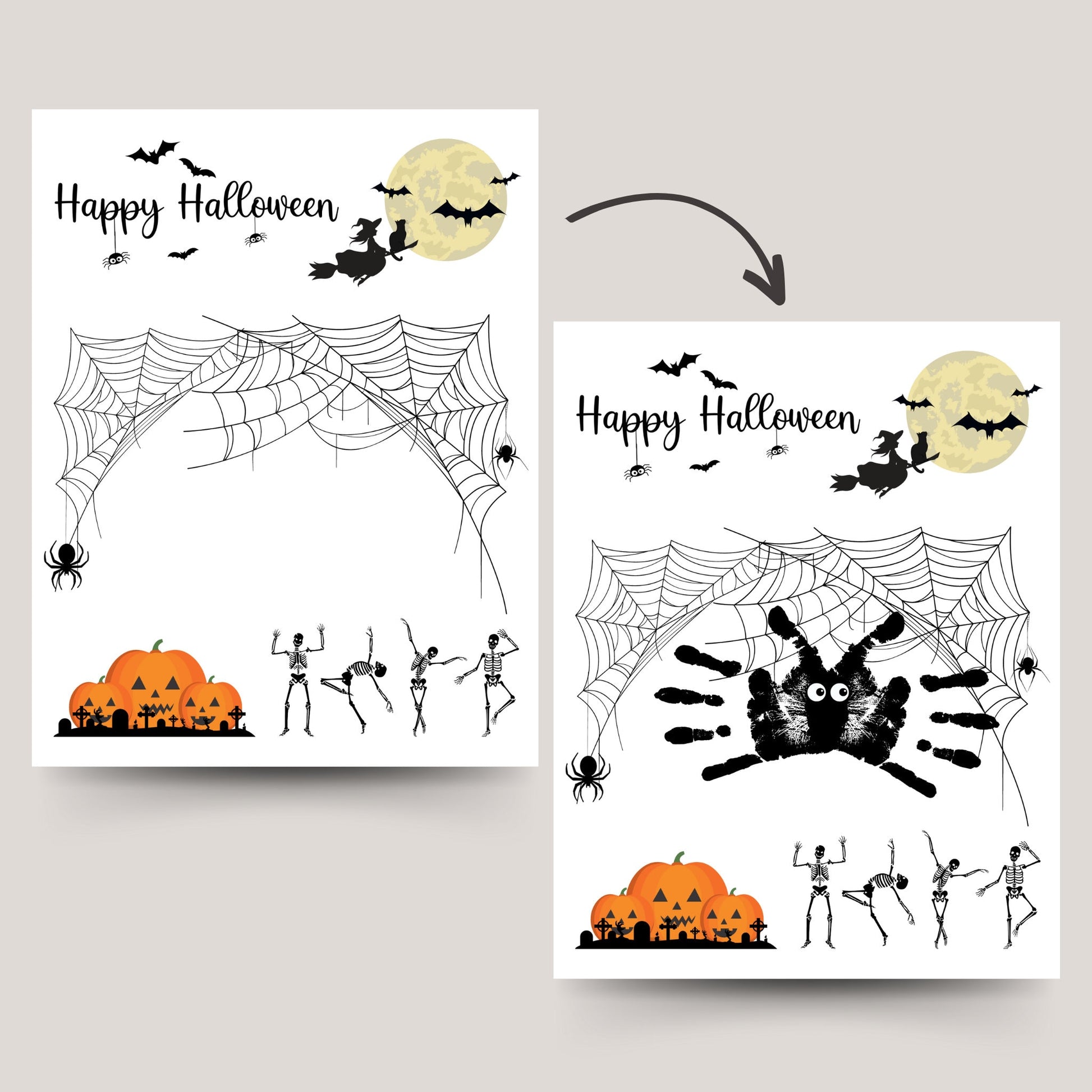 Halloween Handprint & Footprint Crafts Printable, DIY Art For Baby Toddler Kids, Memory Keepsake Ideas, Preschool Activity, First Halloween