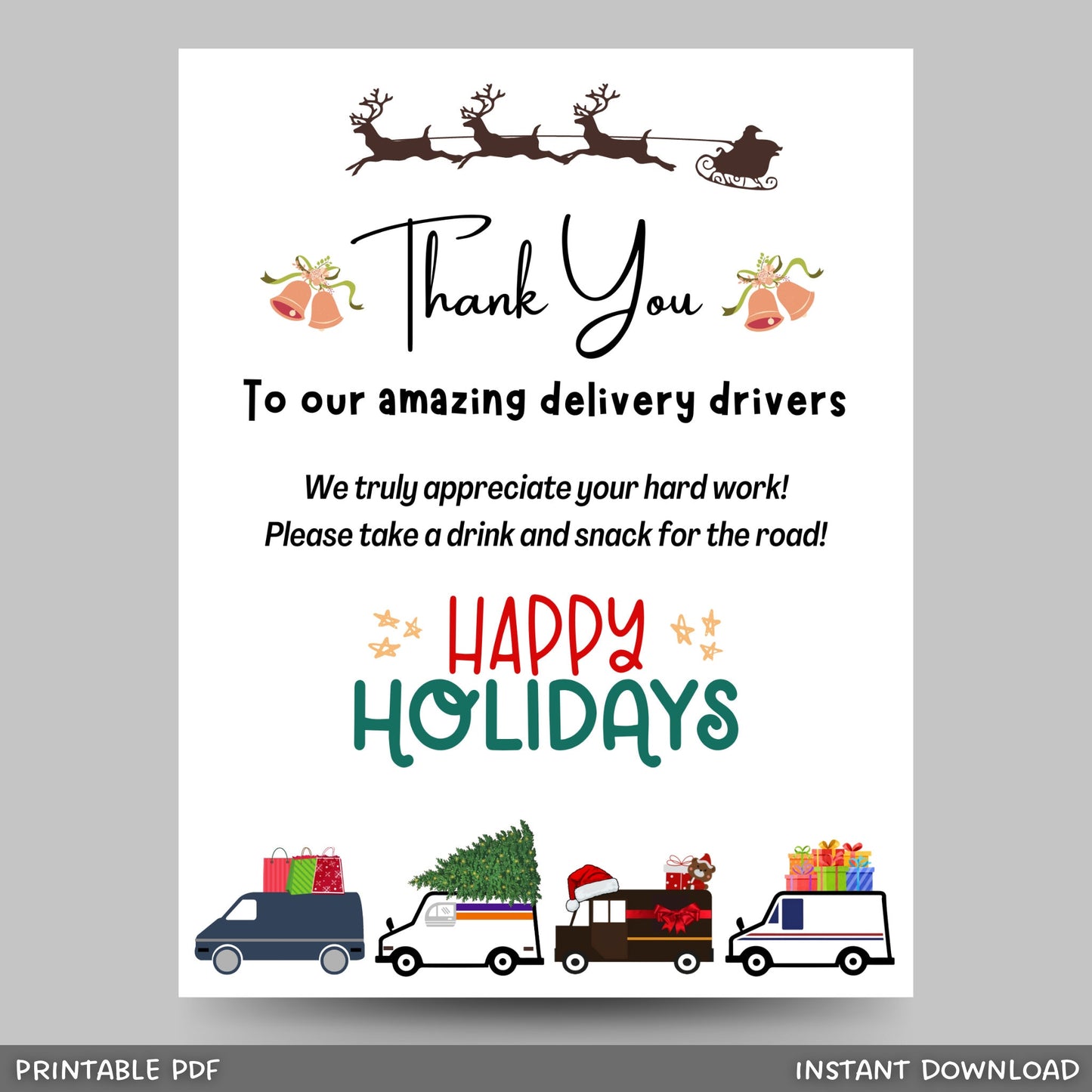 Delivery Driver Appreciation Sign, Delivery Driver Thank You Snack & Drink Sign, Mail Carrier Treat Basket Printable Sign, Happy Holidays