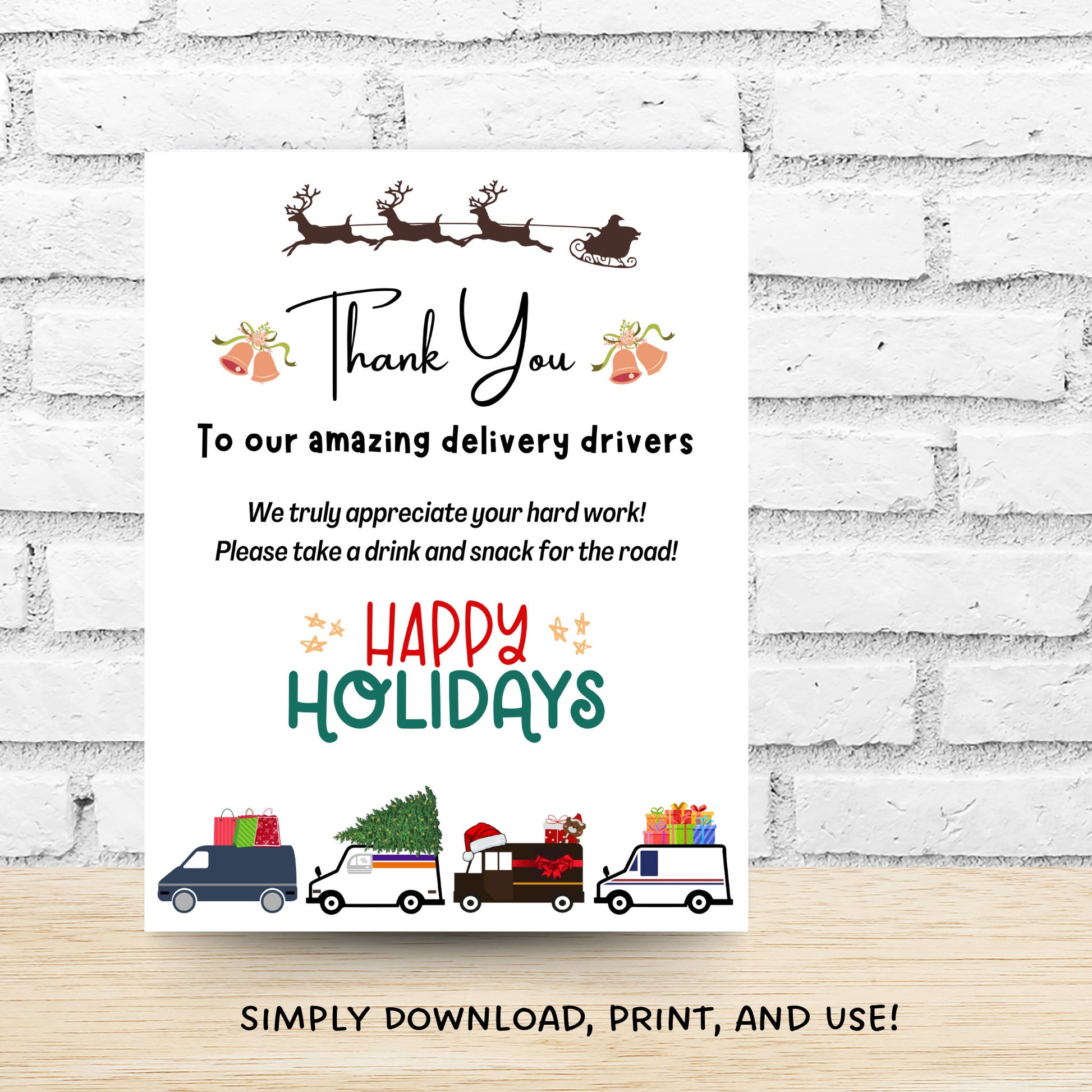Delivery Driver Appreciation Sign, Delivery Driver Thank You Snack & Drink Sign, Mail Carrier Treat Basket Printable Sign, Happy Holidays