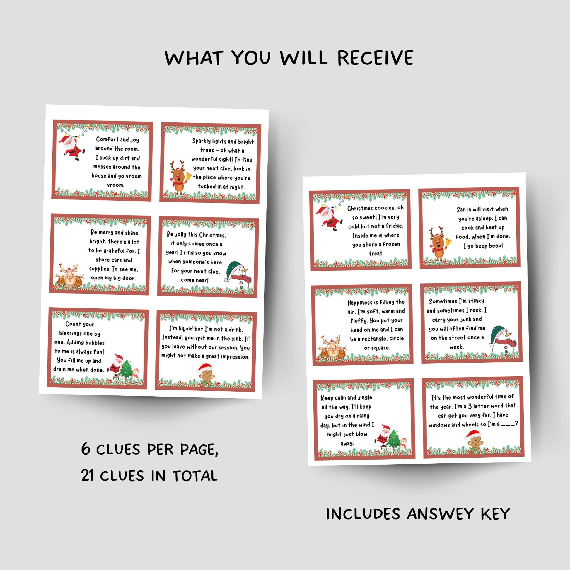 Indoor Christmas Treasure Hunt For Kids, Christmas Scavenger Hunt Printable, Fun Christmas Activity, Party Game, Treasure Hunt Clue Cards