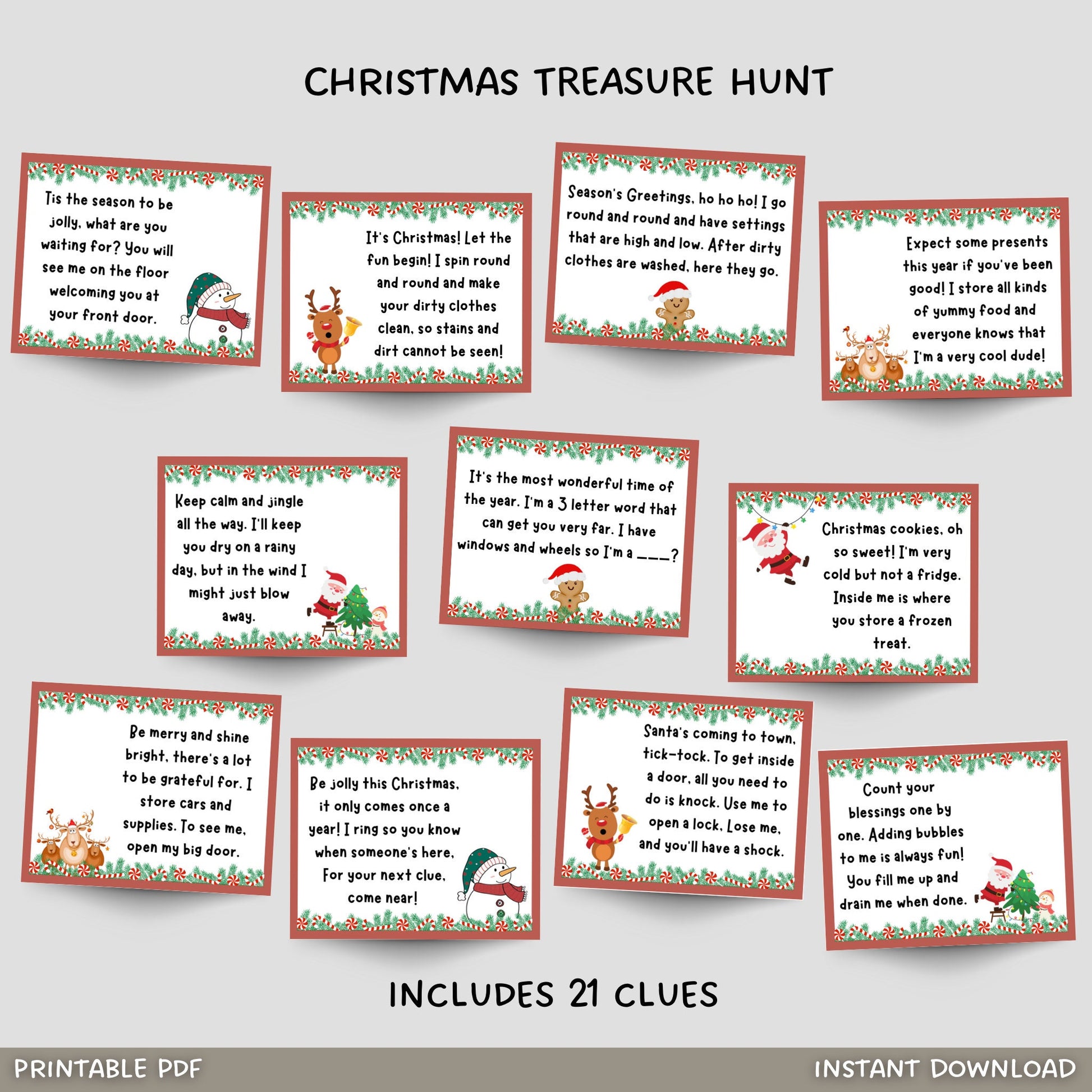 Indoor Christmas Treasure Hunt For Kids, Christmas Scavenger Hunt Printable, Fun Christmas Activity, Party Game, Treasure Hunt Clue Cards