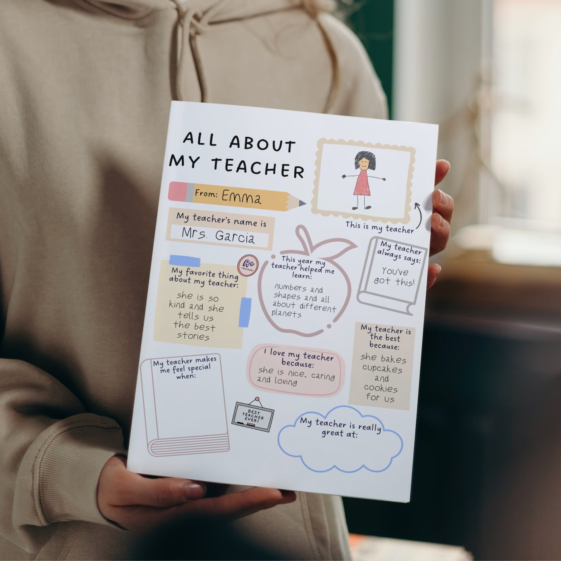 All About My Teacher Printable, Teacher Appreciation Week, Thank You Teacher Gift, End of School Teacher Gift, Teacher Questionnaire Survey