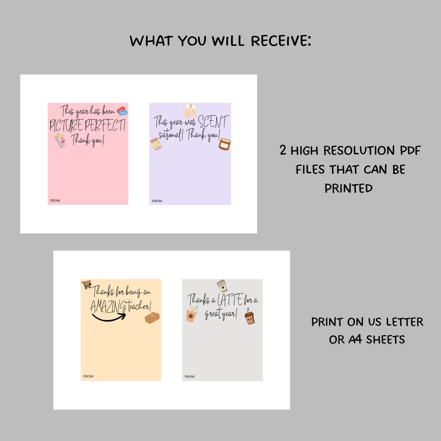 Teacher Appreciation Gift Tags Year End Gift, Thank You Tag Holders, Instant Download Card Holder, End Of Year Teacher Gifts, Printable Card
